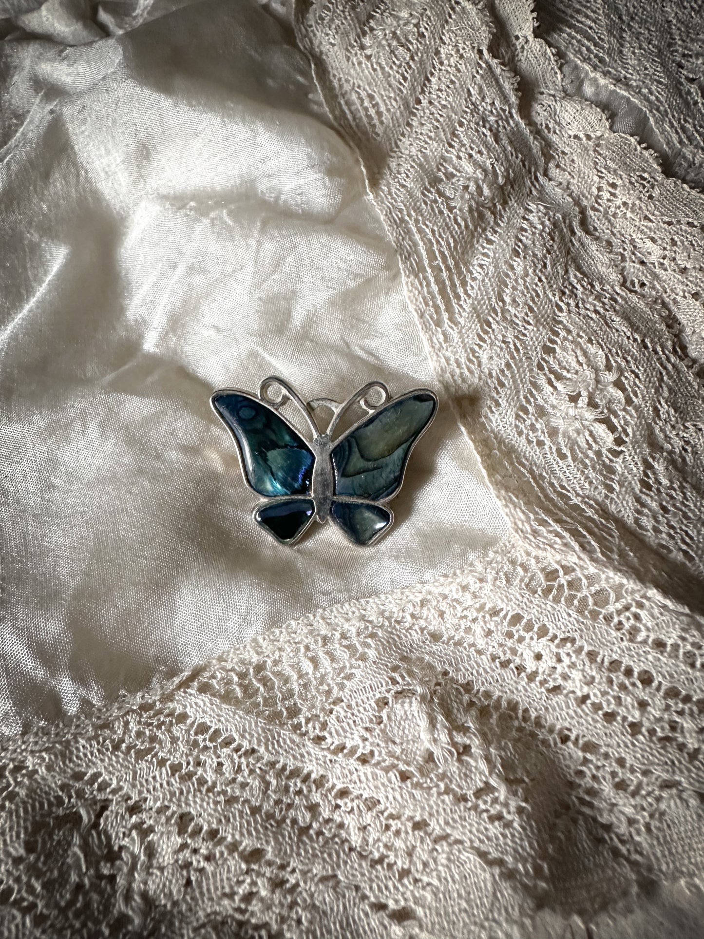 Vintage Silver abalone butterfly brooch