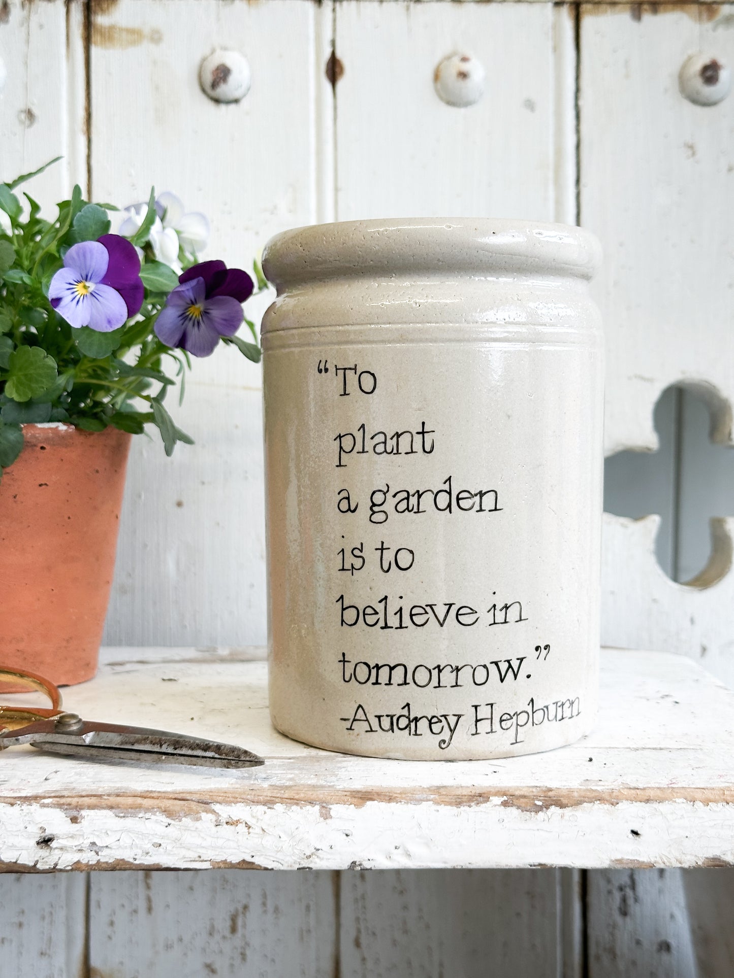 “To Plant a Garden” Large Painted Stoneware Pot