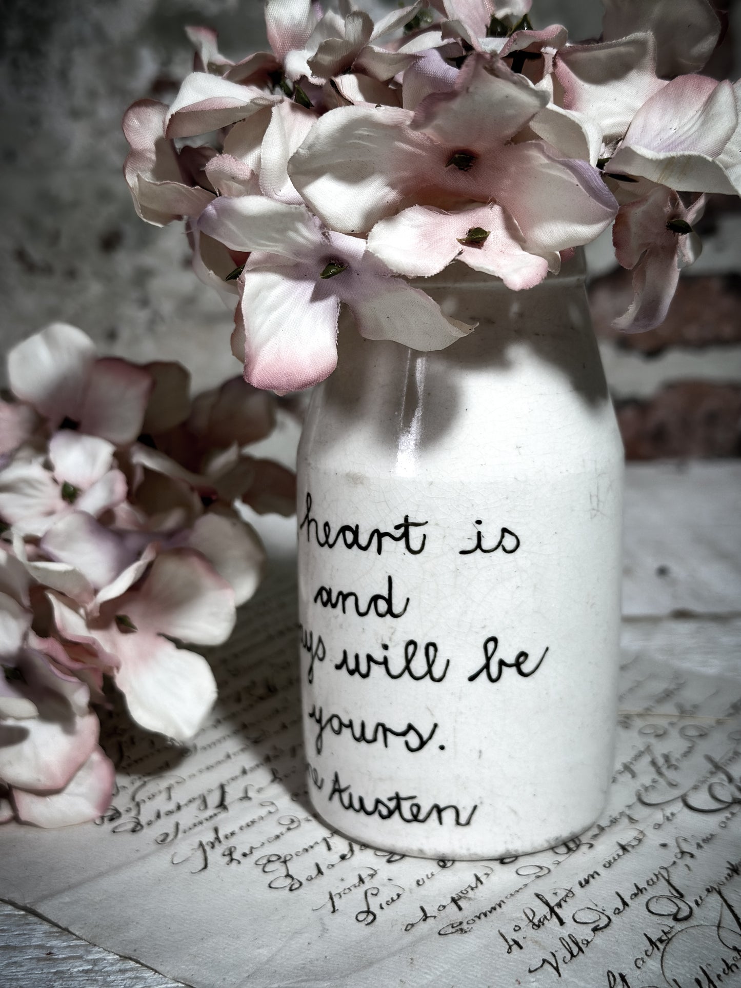 An Antique Creamery Vase Jar with a Hand Painted Inspirational Quote