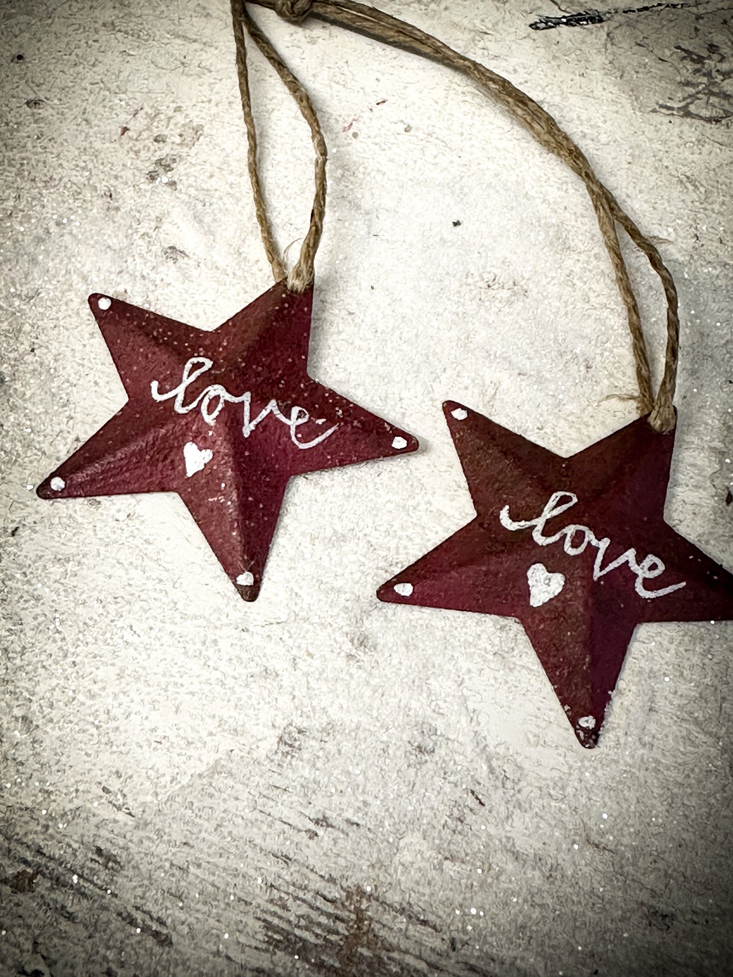 A Mini Red Tin Barn Star Christmas Decoration “Love”
