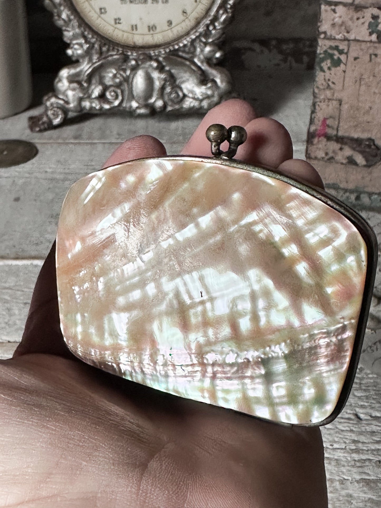 Antique Mother of Pearl Coin Purse – French Compact