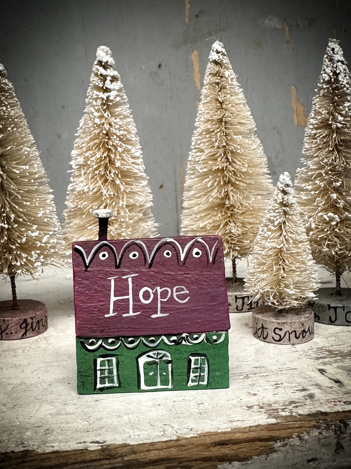 A small Vintage German Erzgebirge Putz Wooden Village House “Hope”