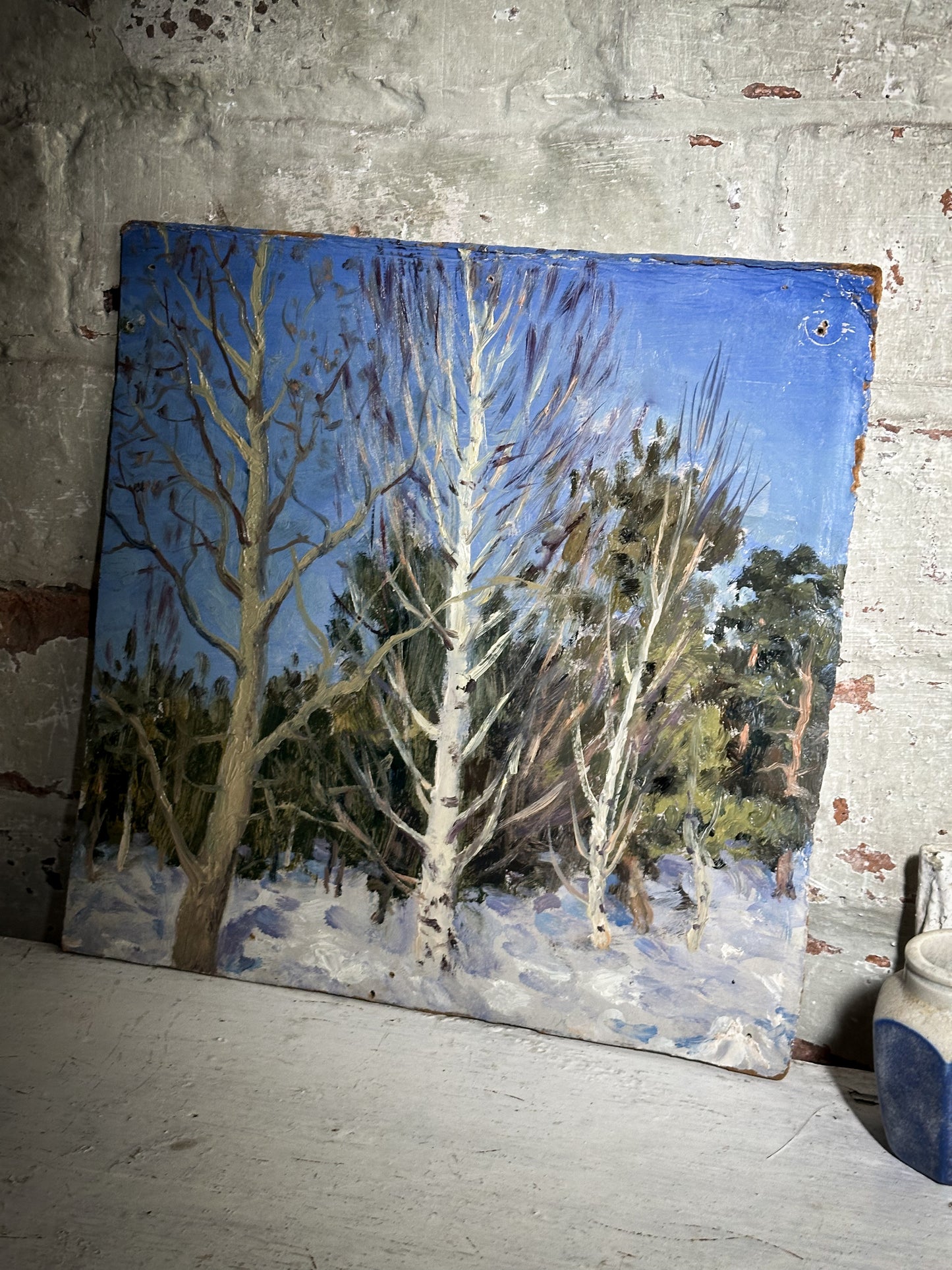 A Vintage Winter Landscape Oil on Board Painting