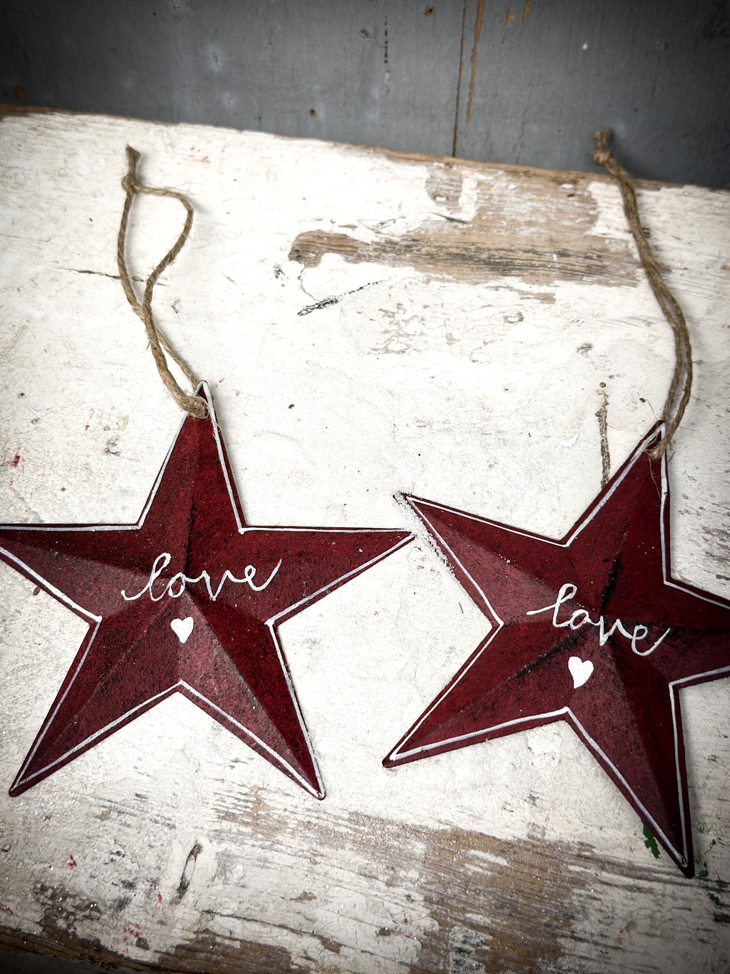 A Large Red Tin Barn Star Christmas Decoration “Love”