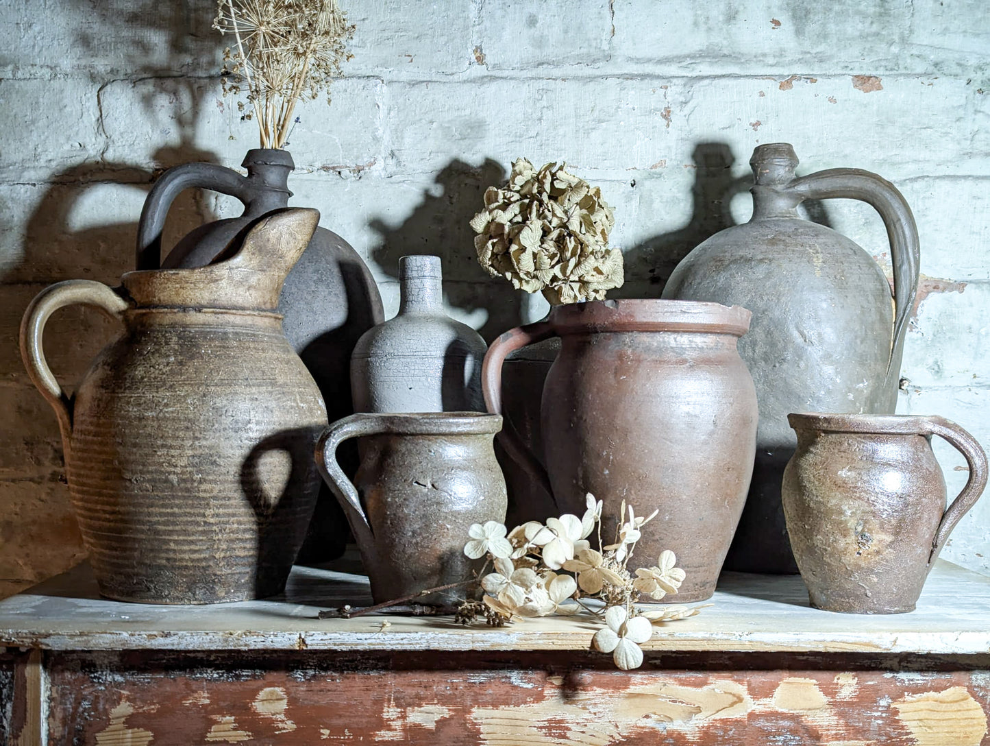 A lovely Primitive French Antique Black Pottery water jug