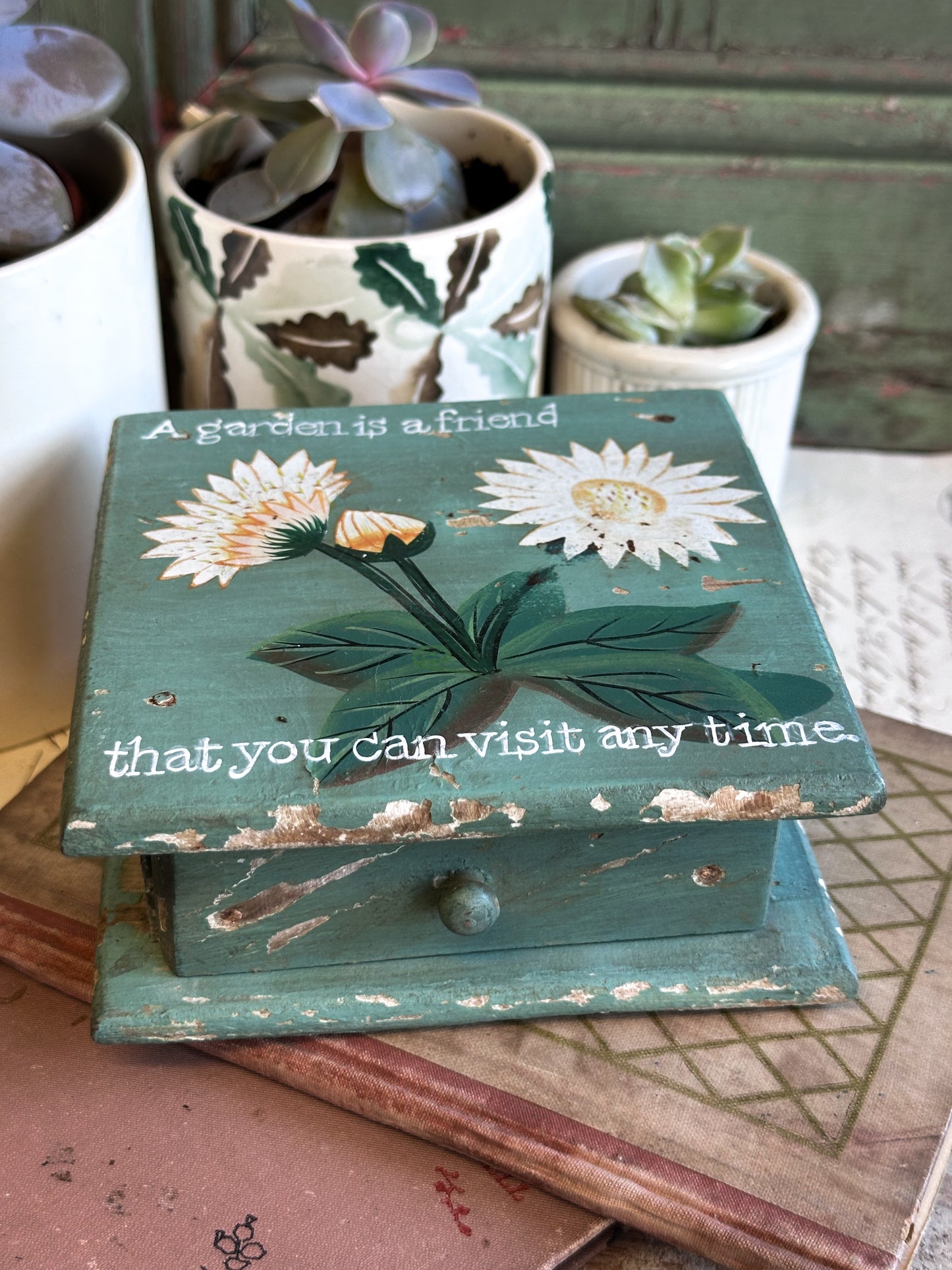 “A Garden is a Friend…” – Hand Painted Mini Box With Drawer