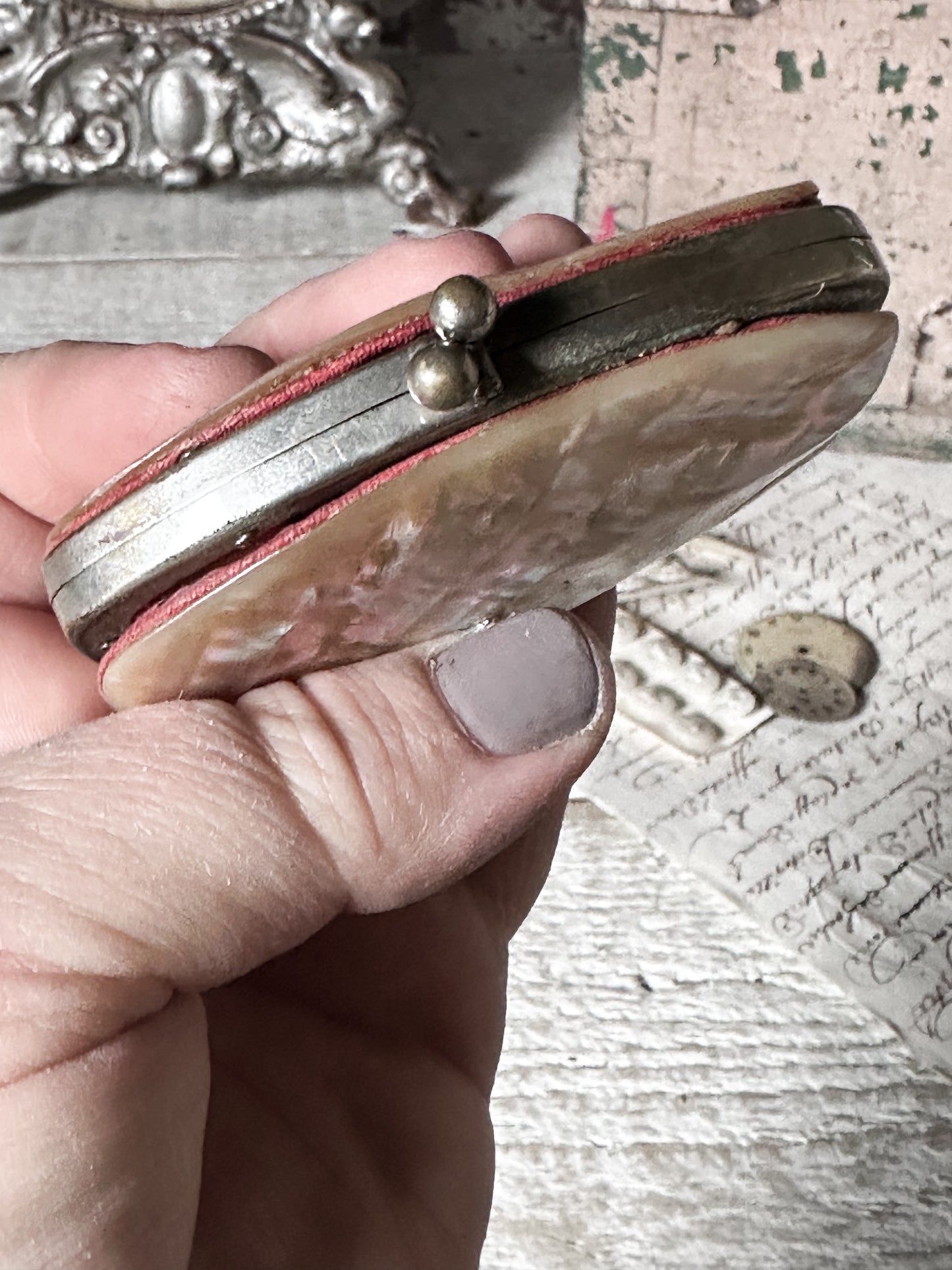 Antique Mother of Pearl Coin Purse – French Compact