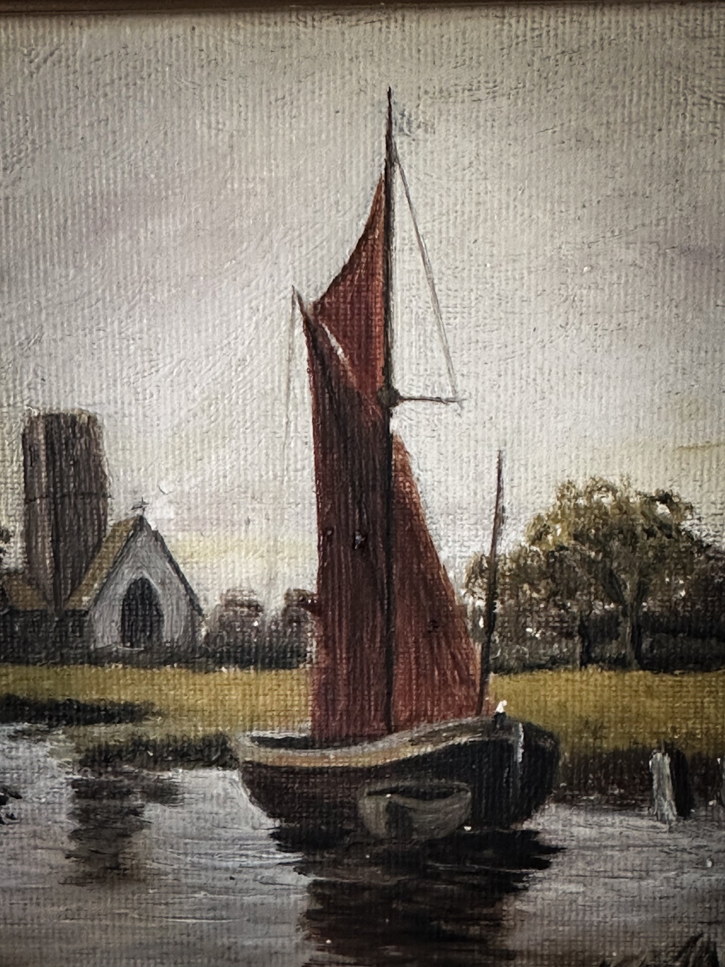 A Small Antique Oil On Board Nautical Painting
