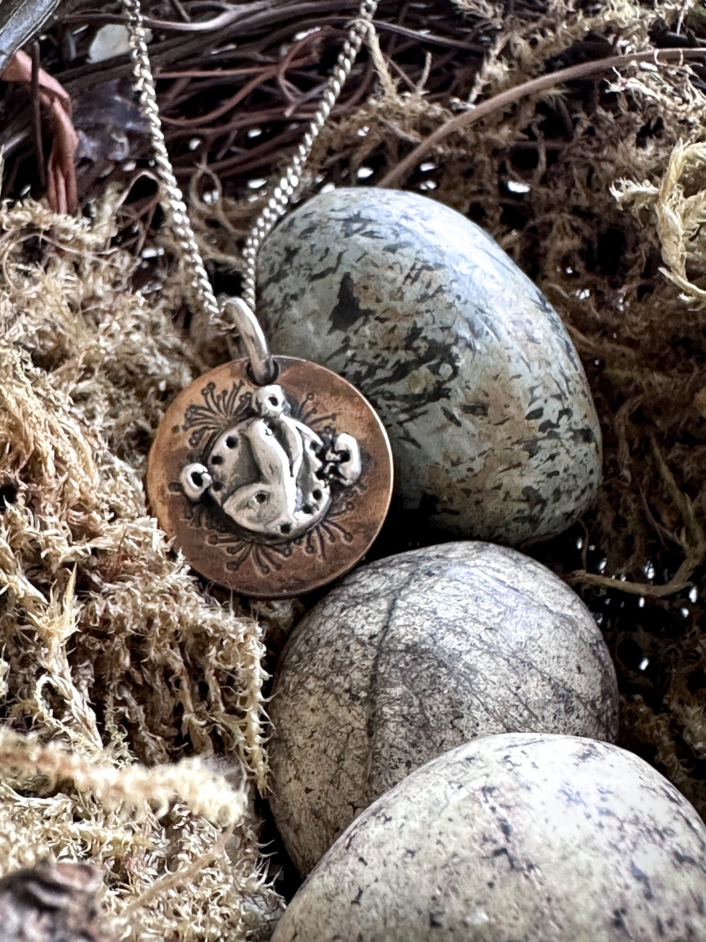 Moon Garden Rabbit Necklace – Fine Silver on Hand-Stamped Copper