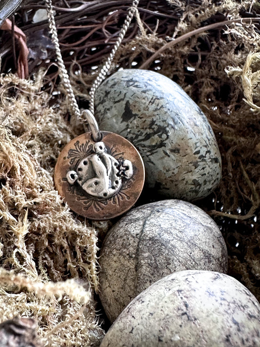 Moon Garden Rabbit Necklace – Fine Silver on Hand-Stamped Copper