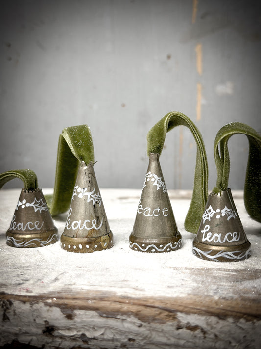 A Hand Painted Vintage Icing Nozzle Christmas Tree Decoration “Peace” Green