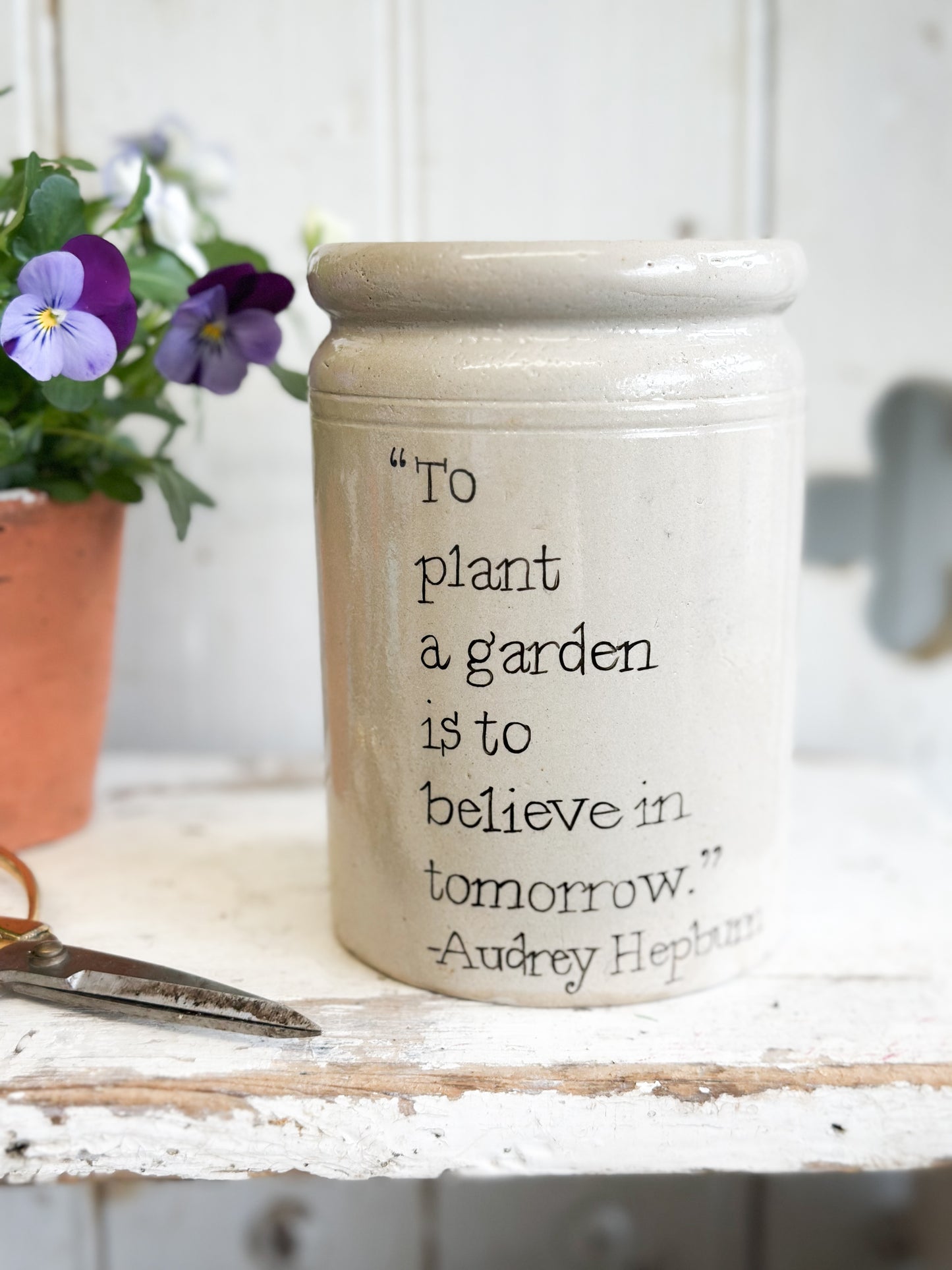 “To Plant a Garden” Large Painted Stoneware Pot