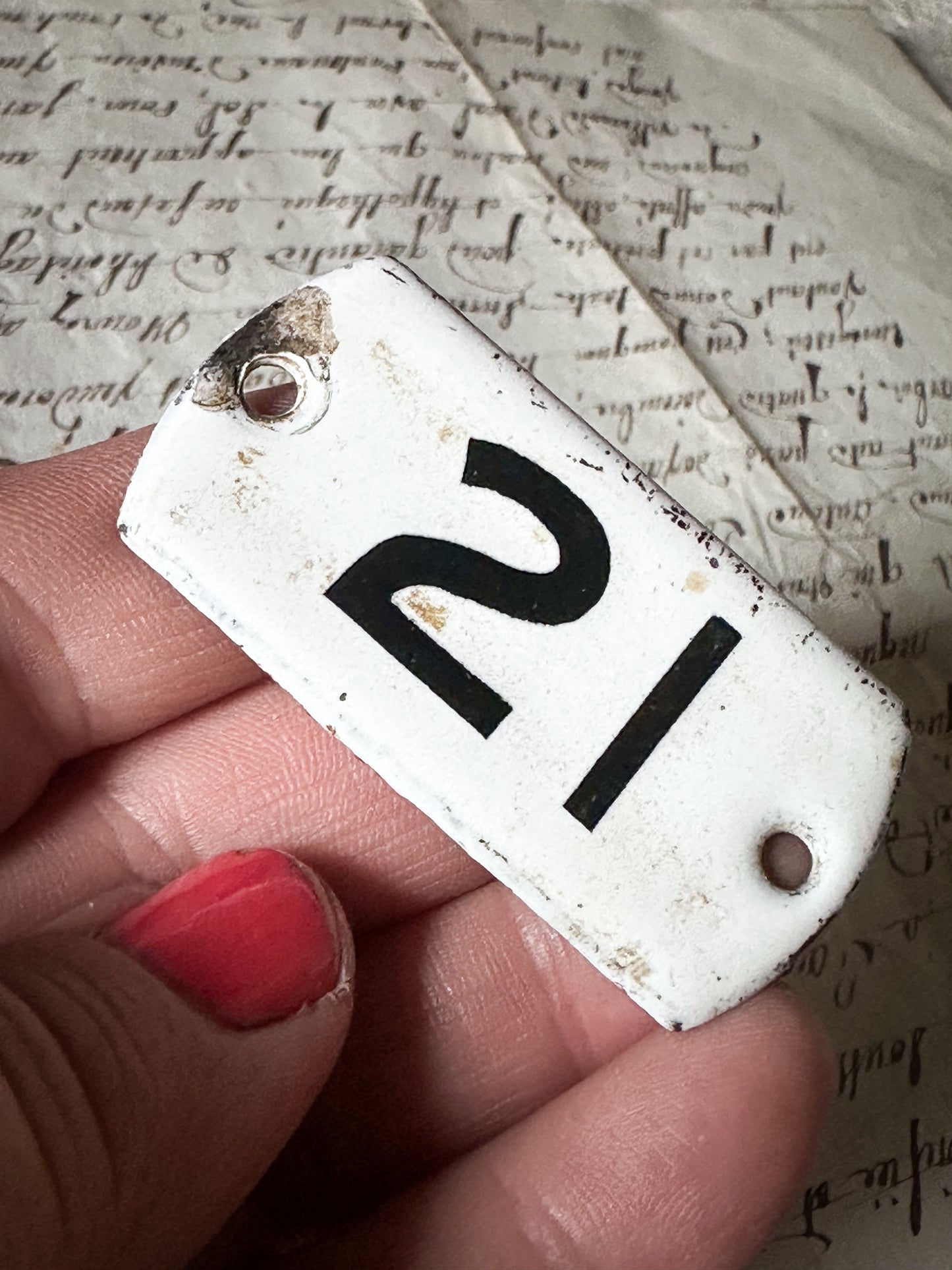 Vintage Enamel House Number Plaque No. 21