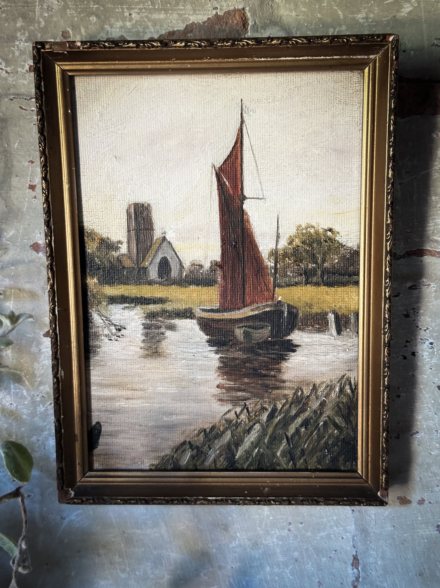 A Small Antique Oil On Board Nautical Painting