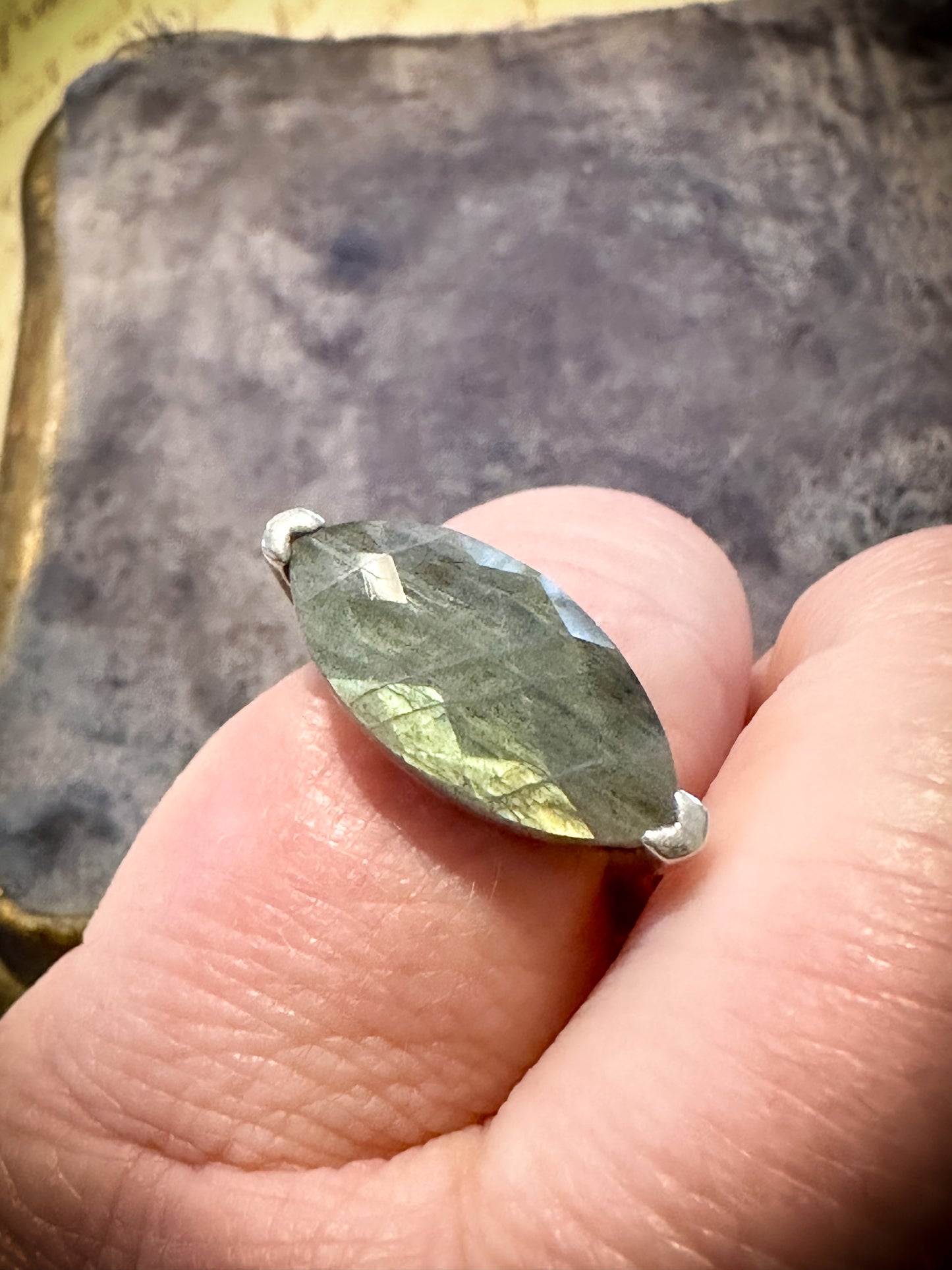 A beautiful silver rough cut Labrodite ring