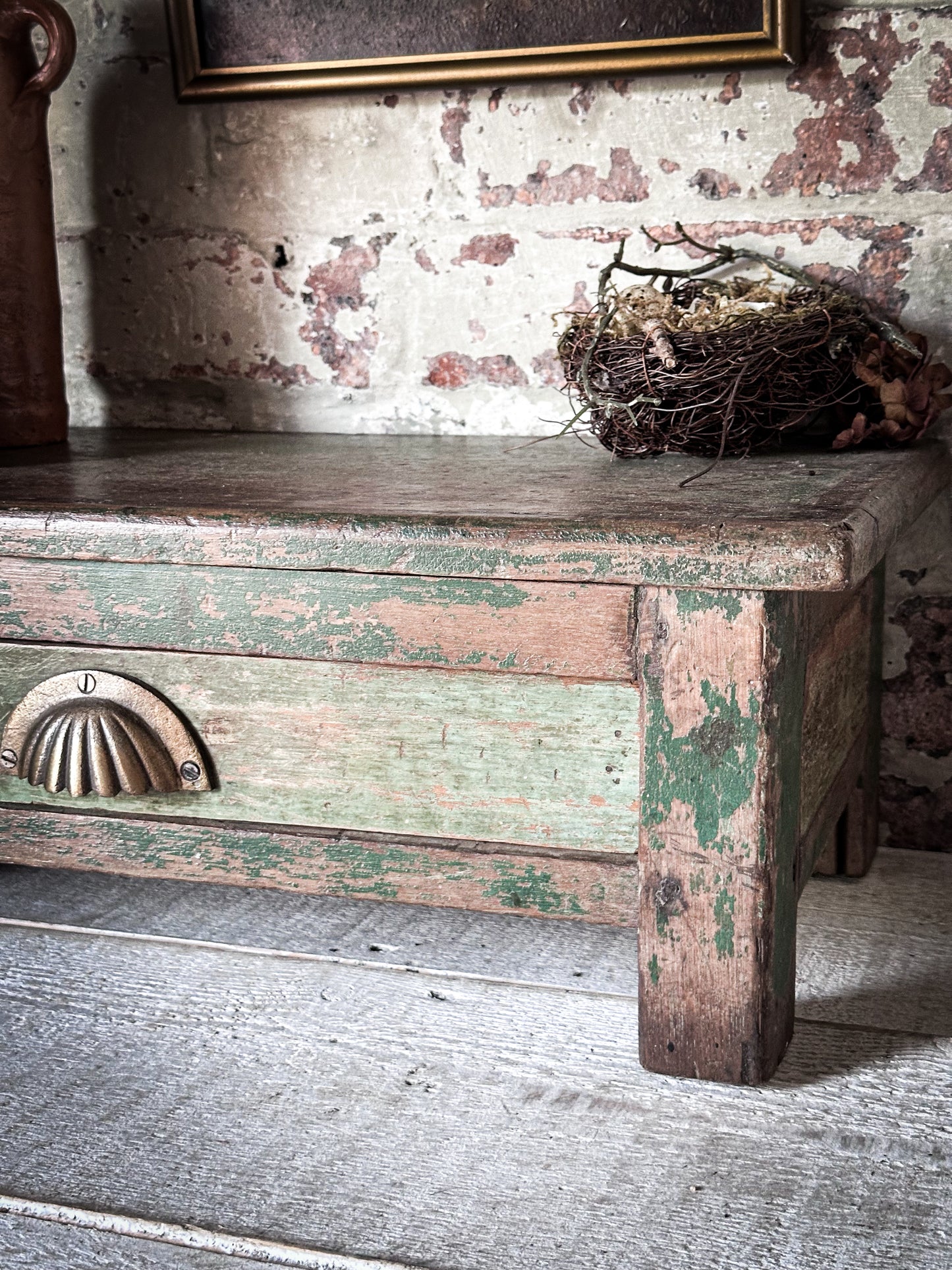 Antique Indian Teak Painted Drawer Box
