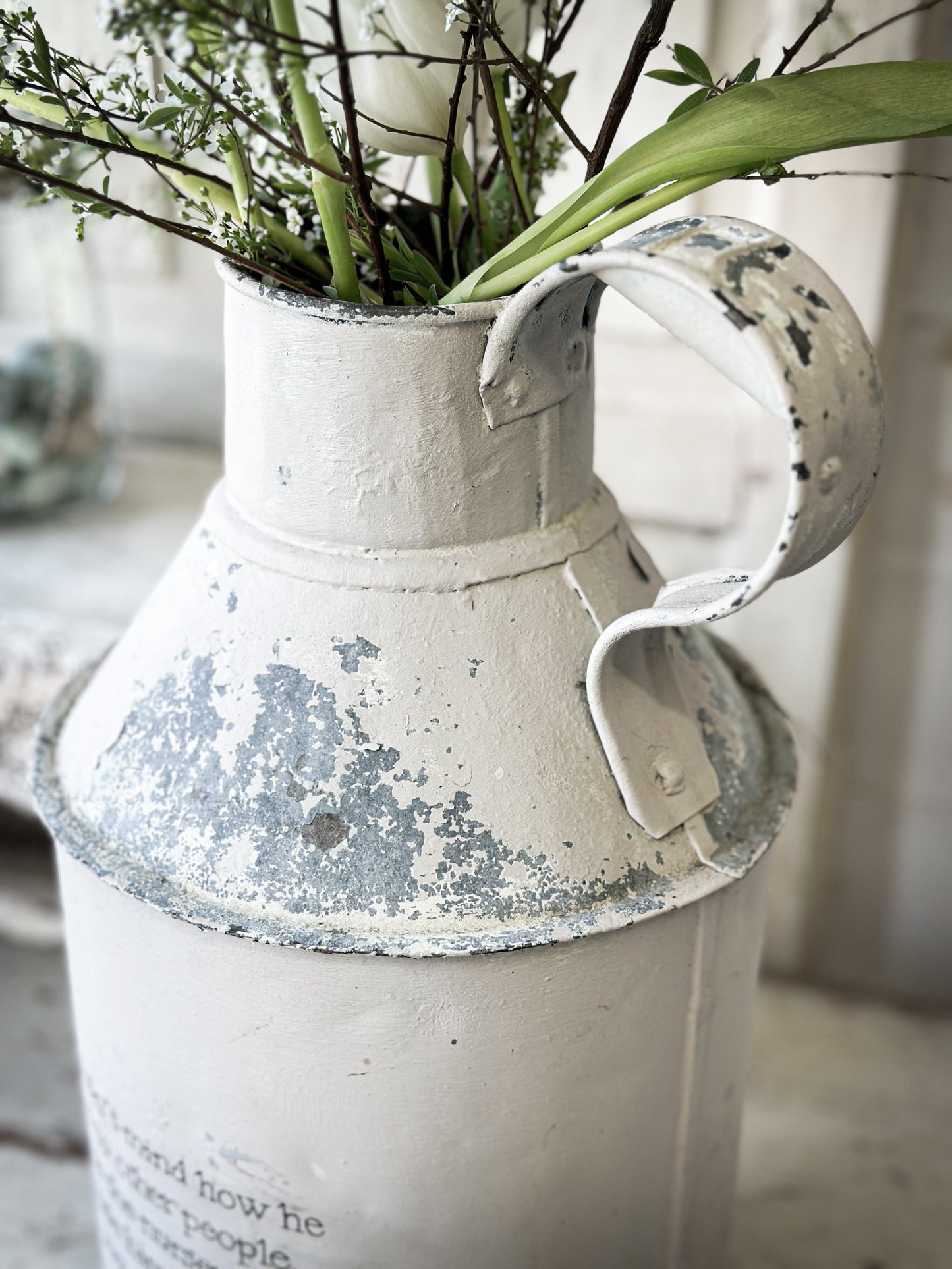 A lovely antique French tin milk churn