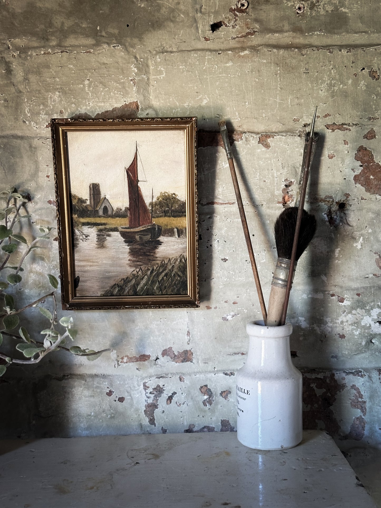 A Small Antique Oil On Board Nautical Painting
