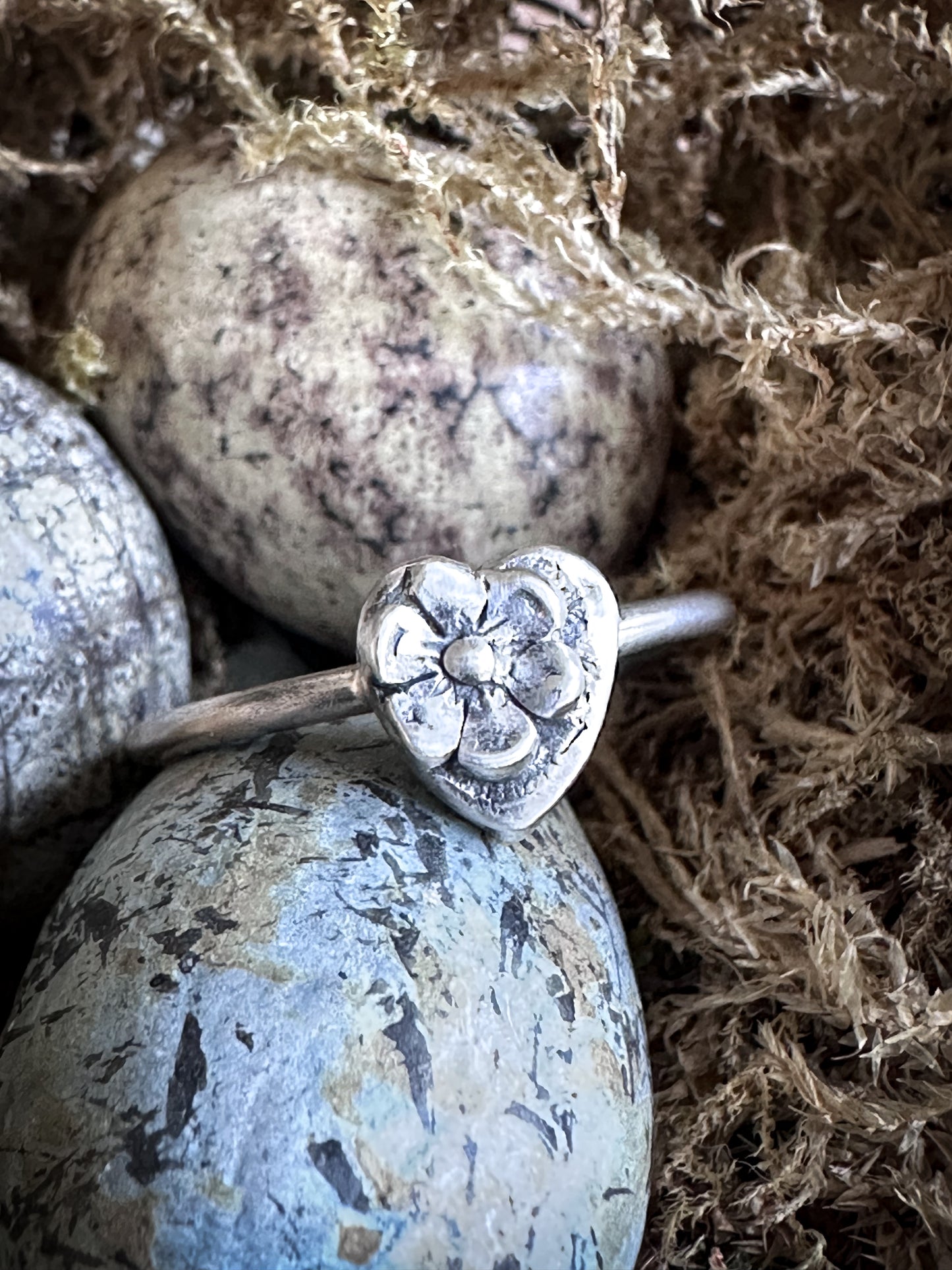 Moon Garden Heart Ring – Fine Silver Floral Heart