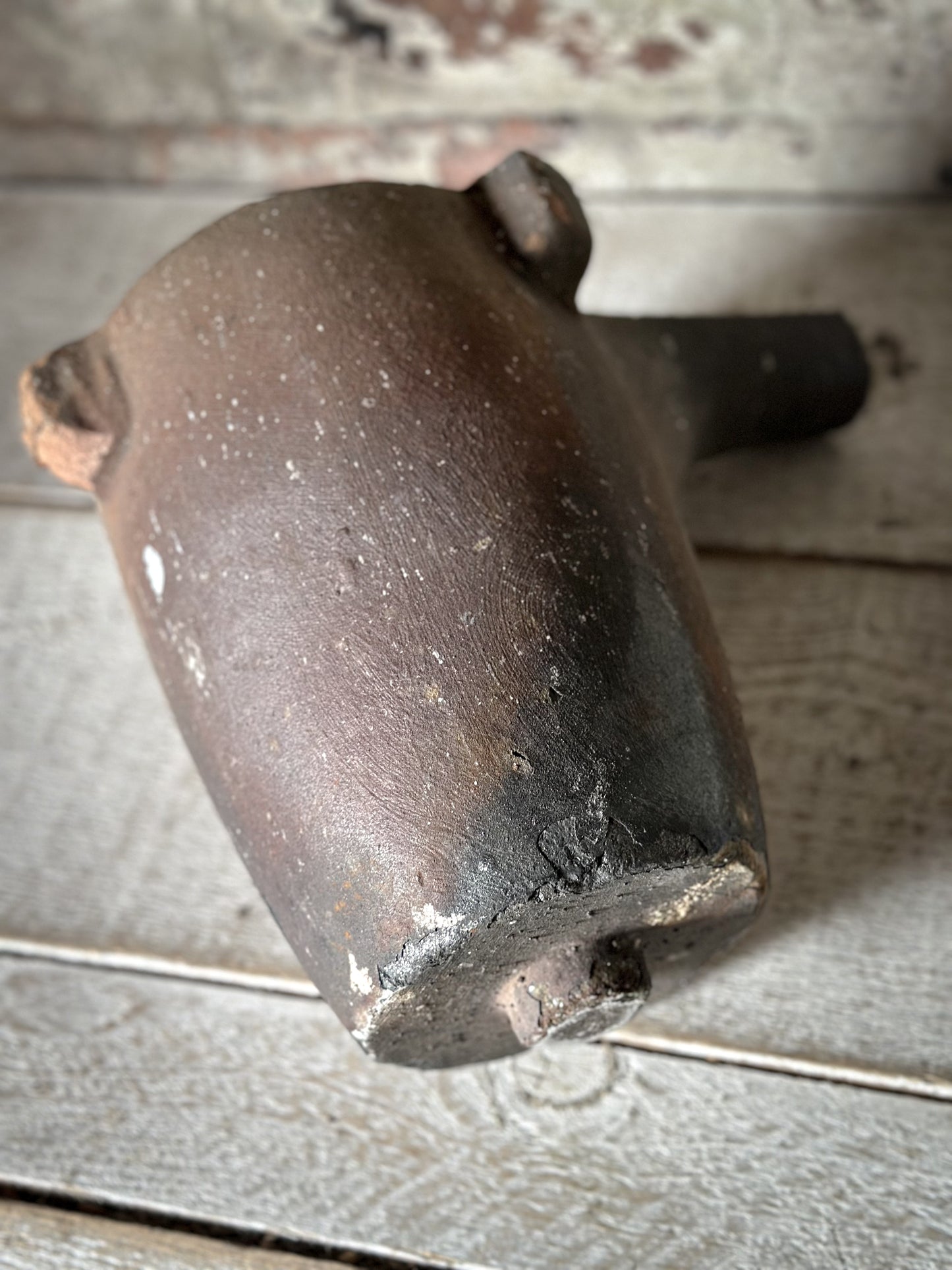 Antique Industrial Foundry Crucible with Original Furnace Slag