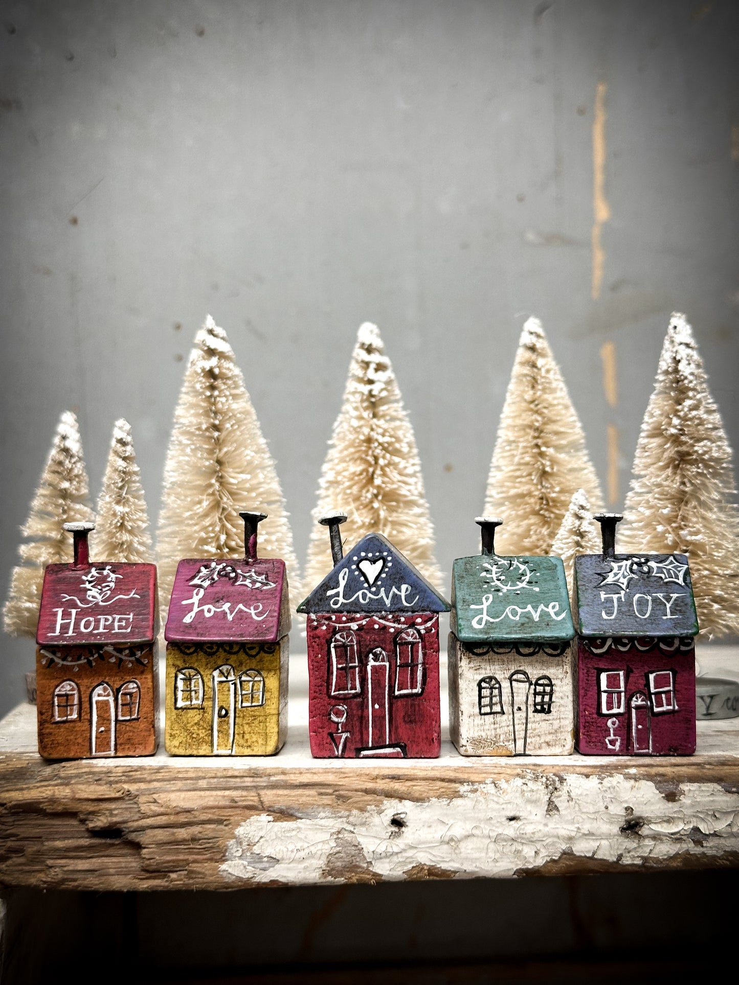 A mini Vintage German Erzgebirge Putz Wooden Village House “Hope”