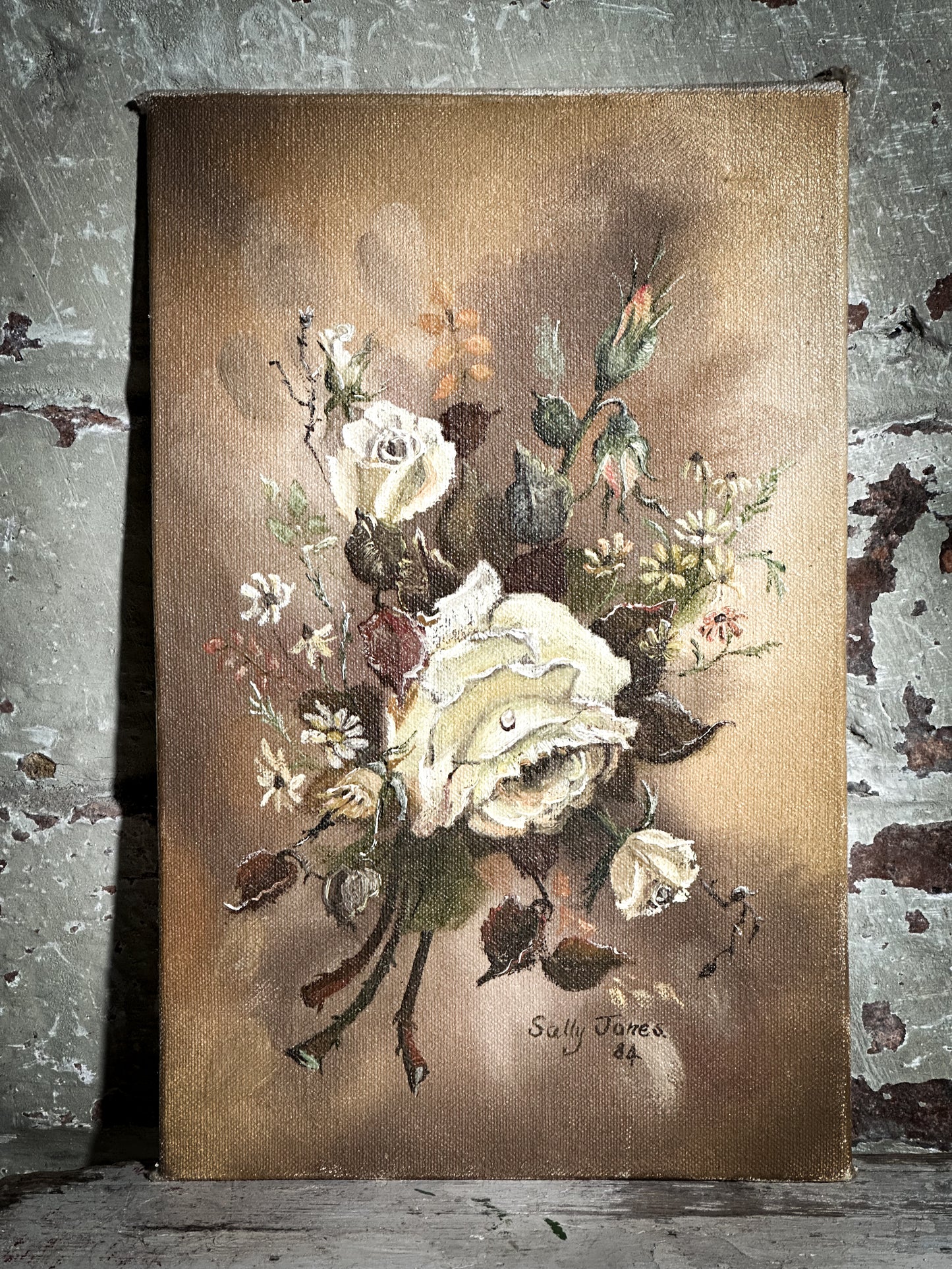 A Vintage Oil on board Flower Painting