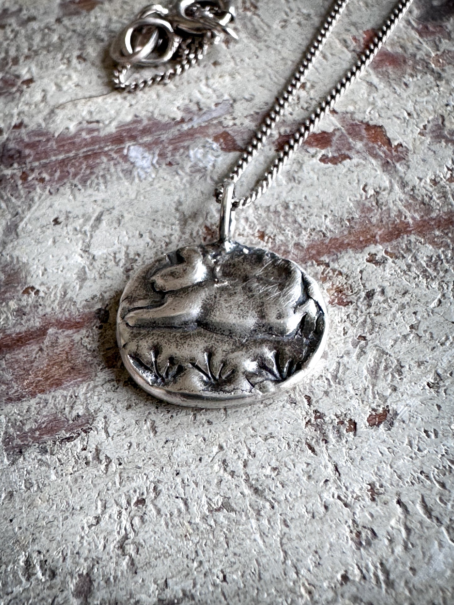 Meadow Rabbit Pendant – Handcrafted .999 Fine Silver Necklace