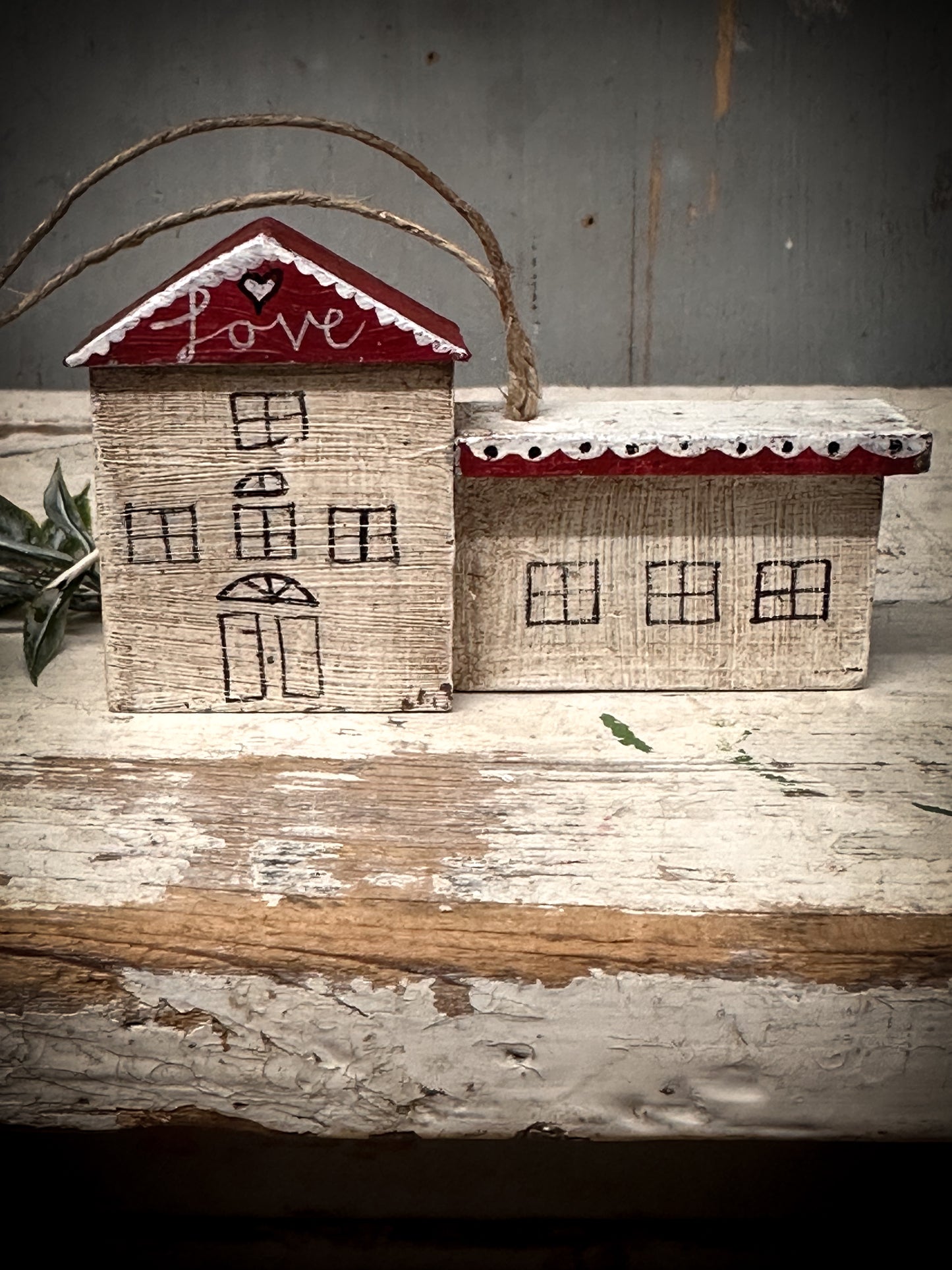 A Hanging Vintage German Erzgebirge Putz Wooden Village House