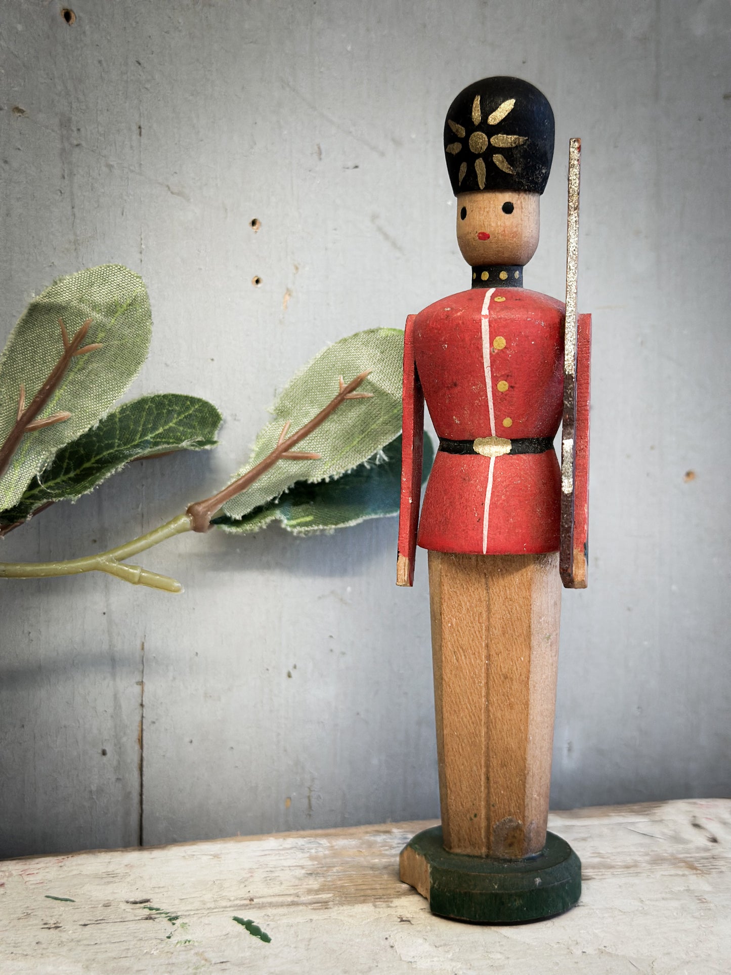 Mid-Century Hand-Painted Wooden British Guardsman (c. 1950s–1960s)