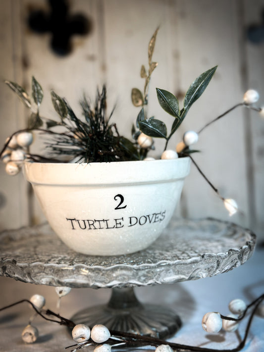 A beautiful vintage Illustrated Ironstone pudding bowl with a hand painted quote