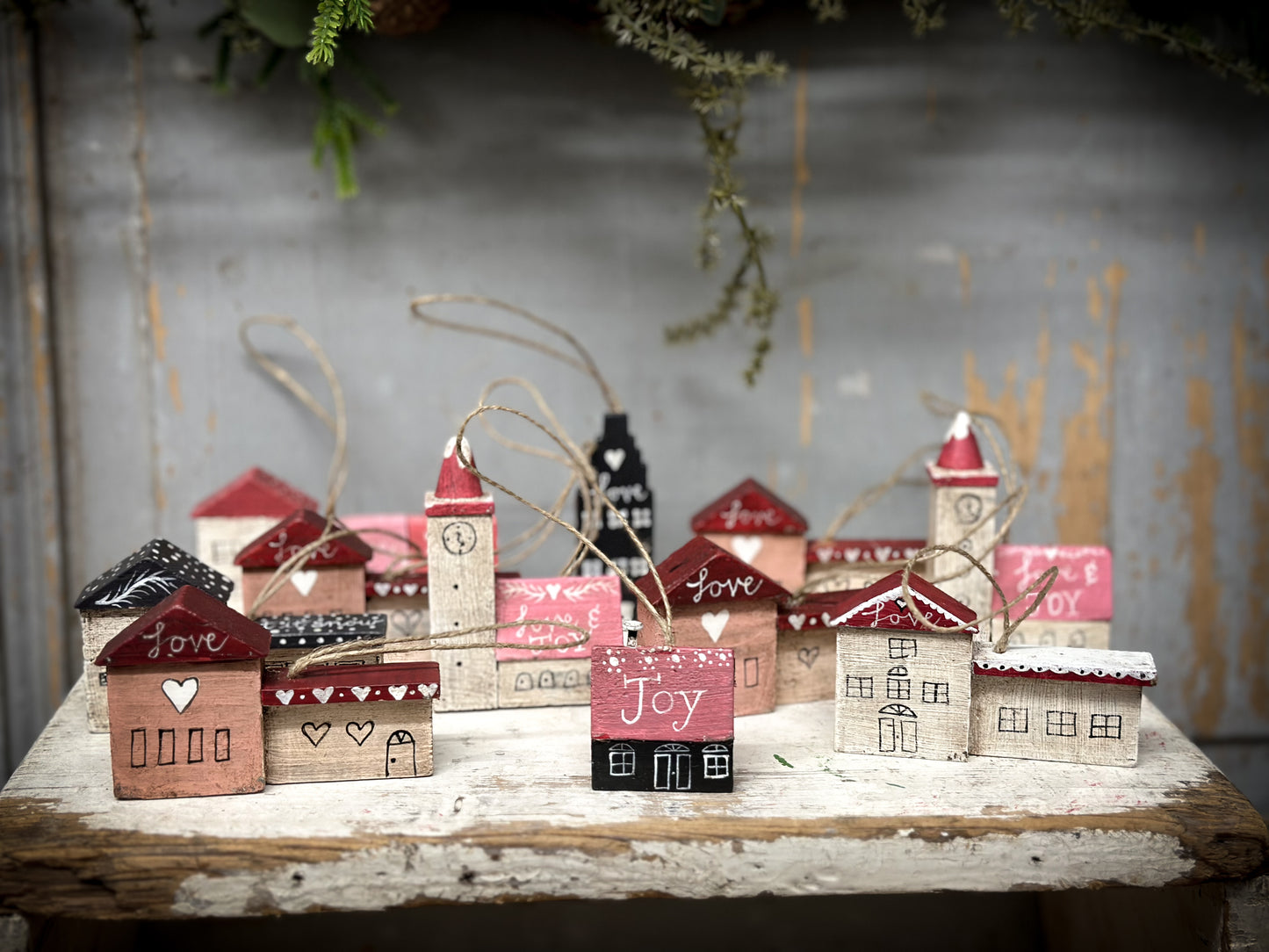 A Hanging Vintage German Erzgebirge Putz Wooden Village House