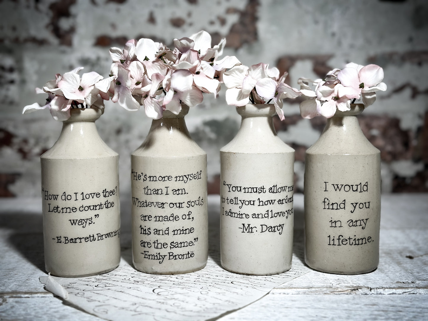 An Antique Pottery Bottle with a Hand Painted Valentine’s Day Quote