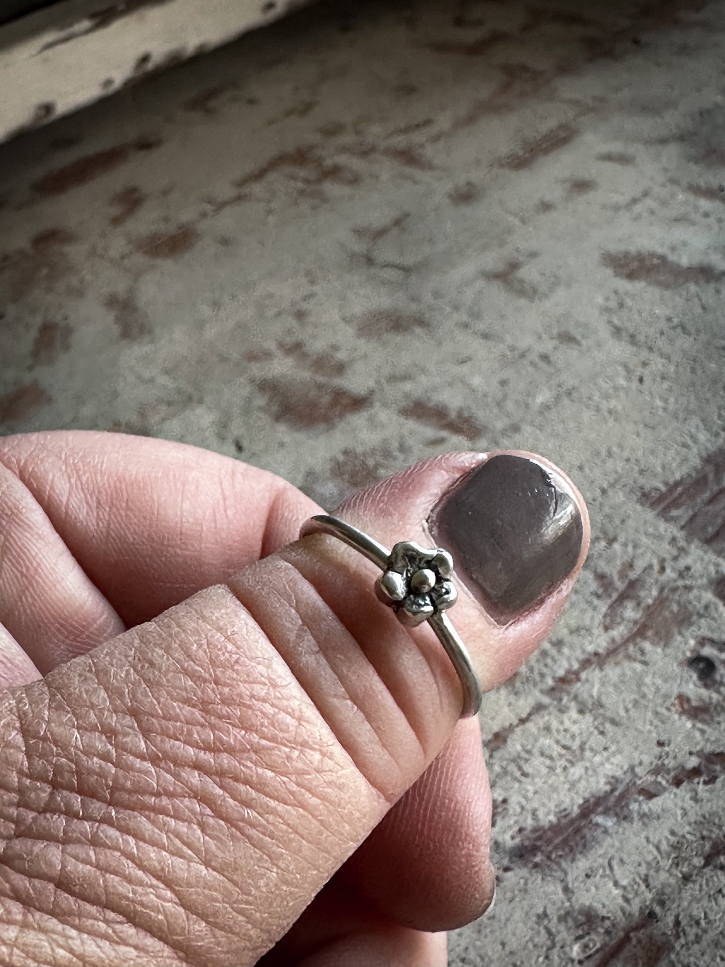 Moonlit Blossom Ring – Fine Silver Flower Stacker