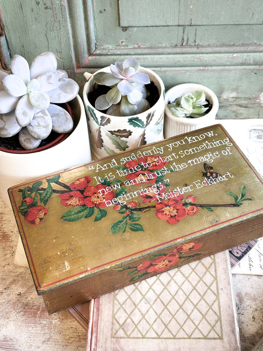 “Trust the Magic of Beginnings…” – Antique Blossom Tin