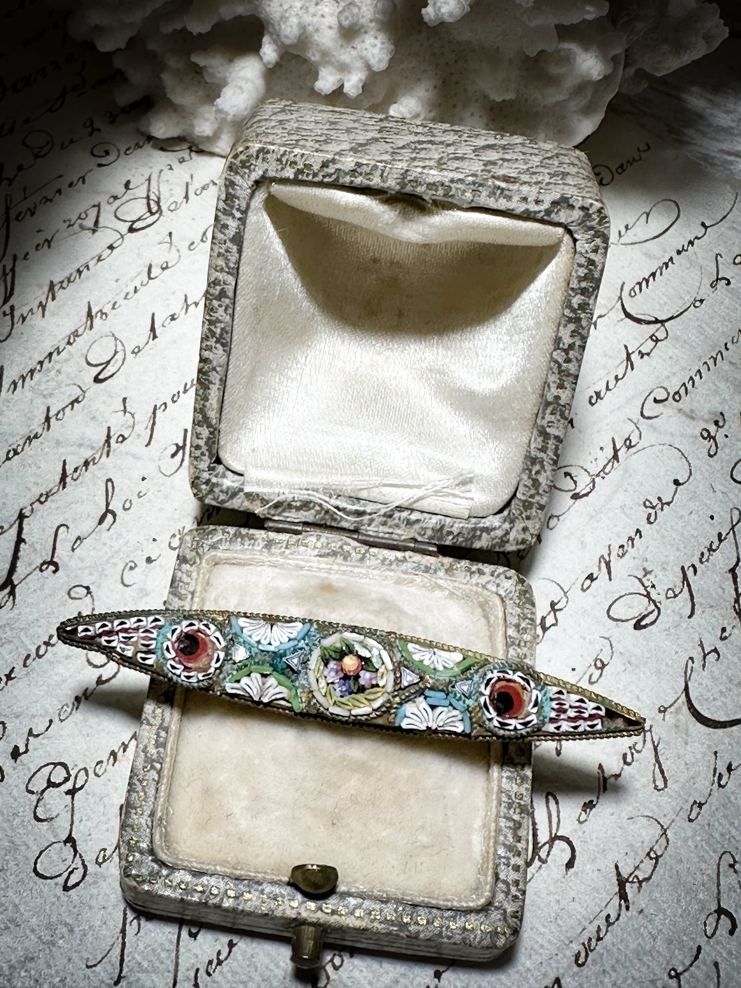 Victorian Grand Tour Italian Micro Mosaic Floral Brooch