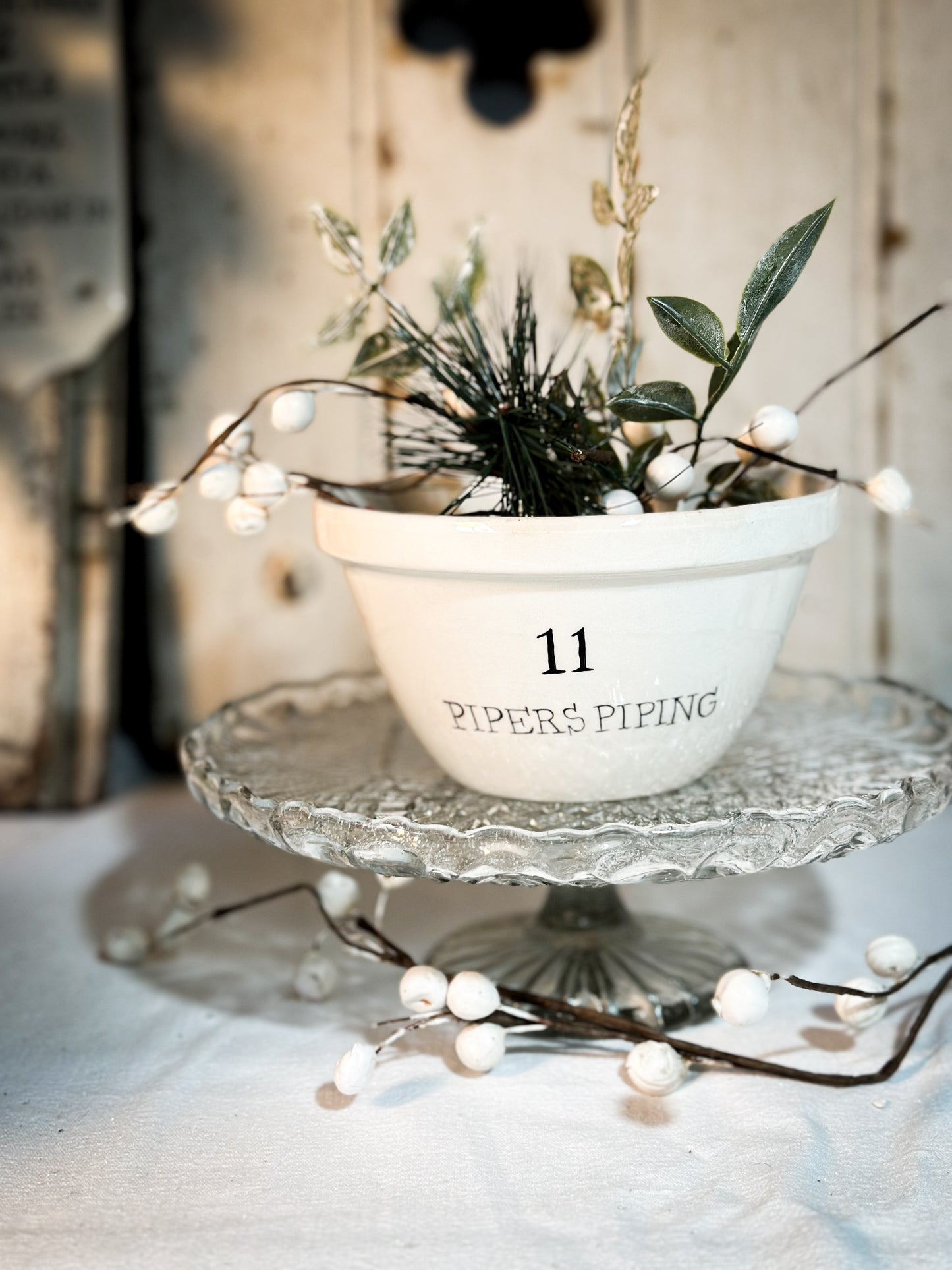 A beautiful vintage Illustrated Ironstone pudding bowl with a hand painted quote