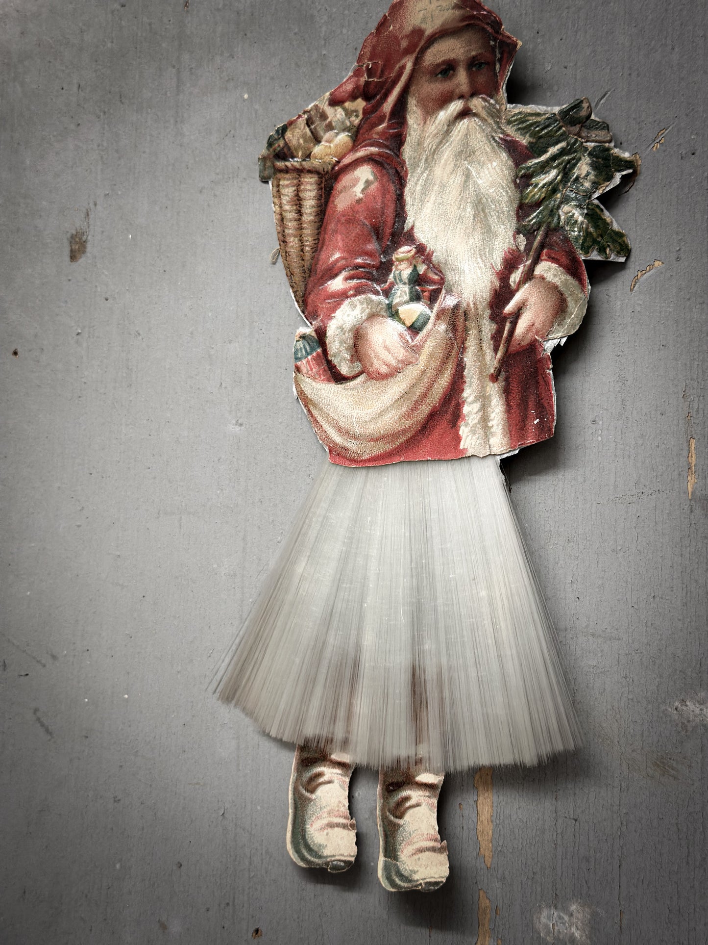 Antique German Father Christmas Ornament with Spun-Glass Skirt (c. 1900–1930)