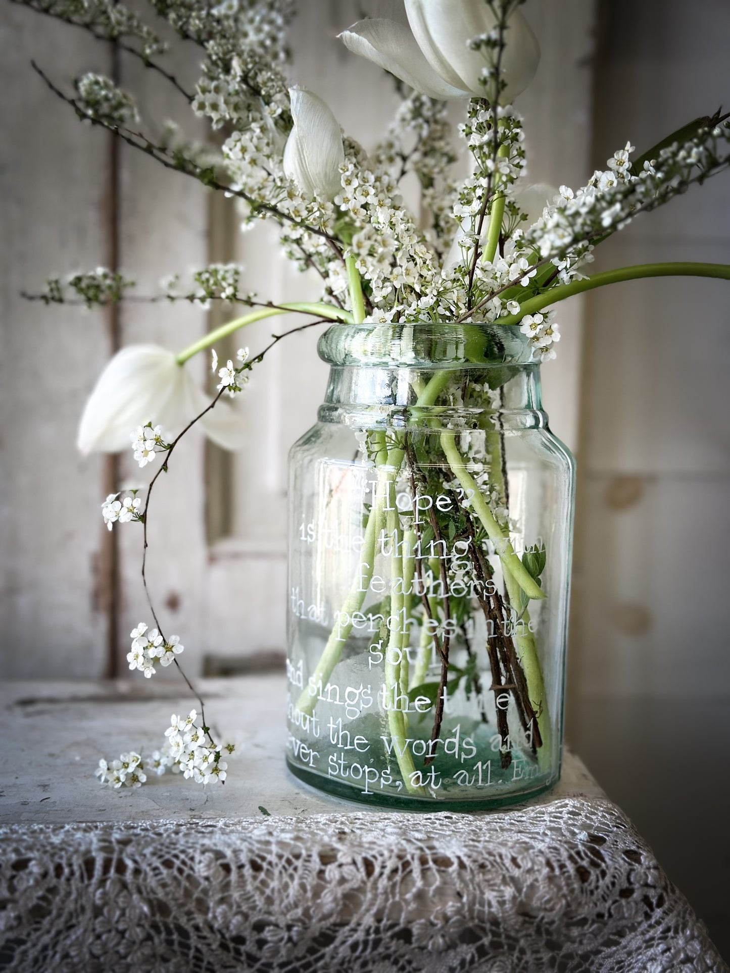 A beautiful large Victorian preserve jar painted with a quote “Hope”