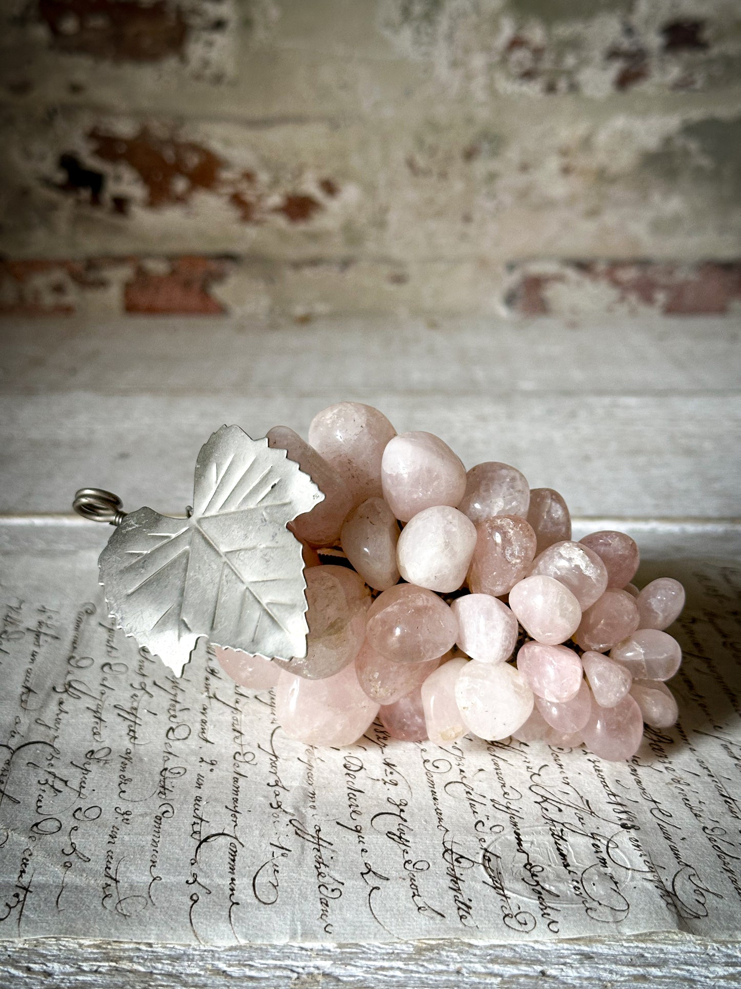 Vintage Rose Quartz Bunch of Grapes