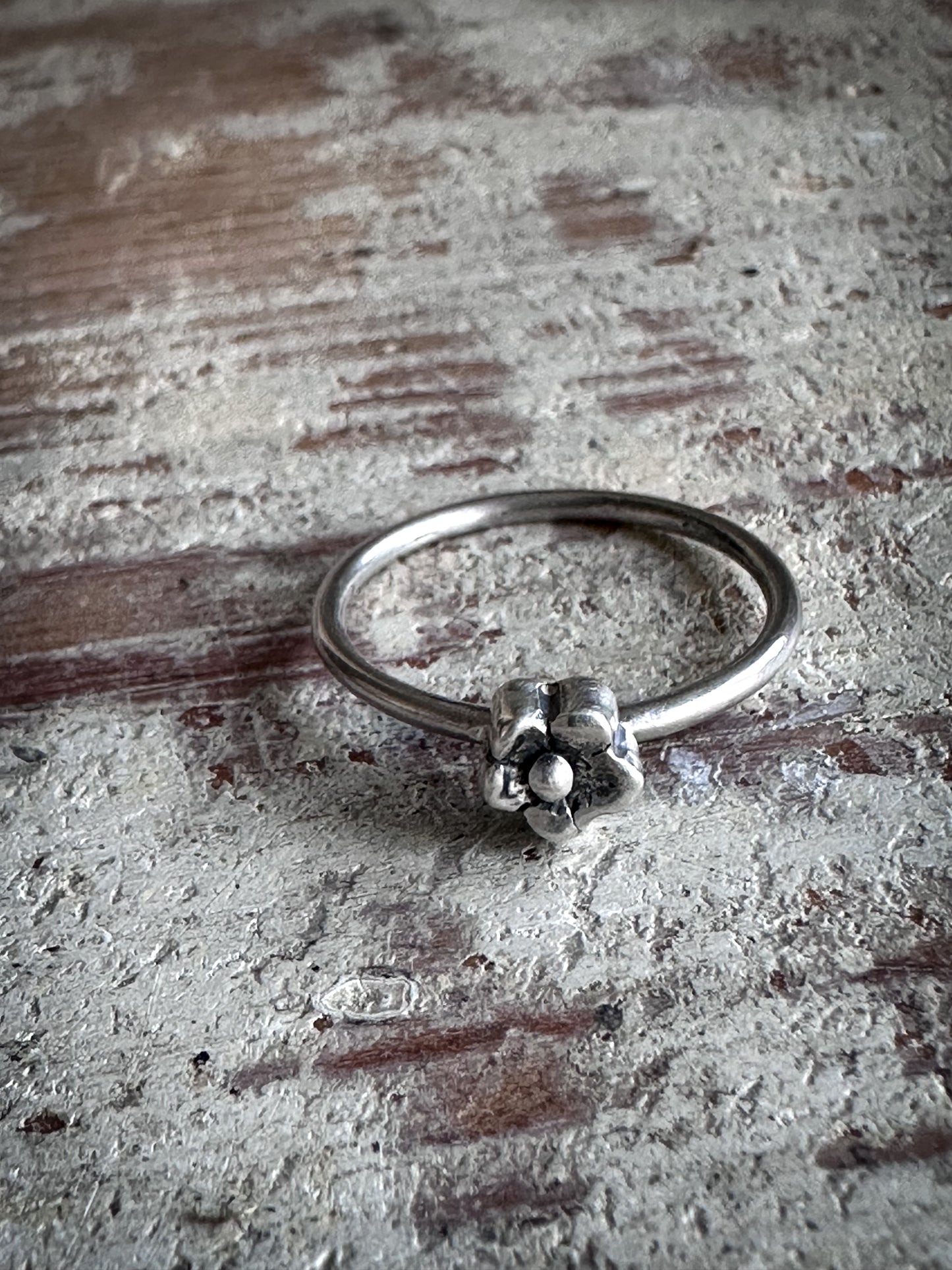 Moonlit Blossom Ring – Fine Silver Flower Stacker