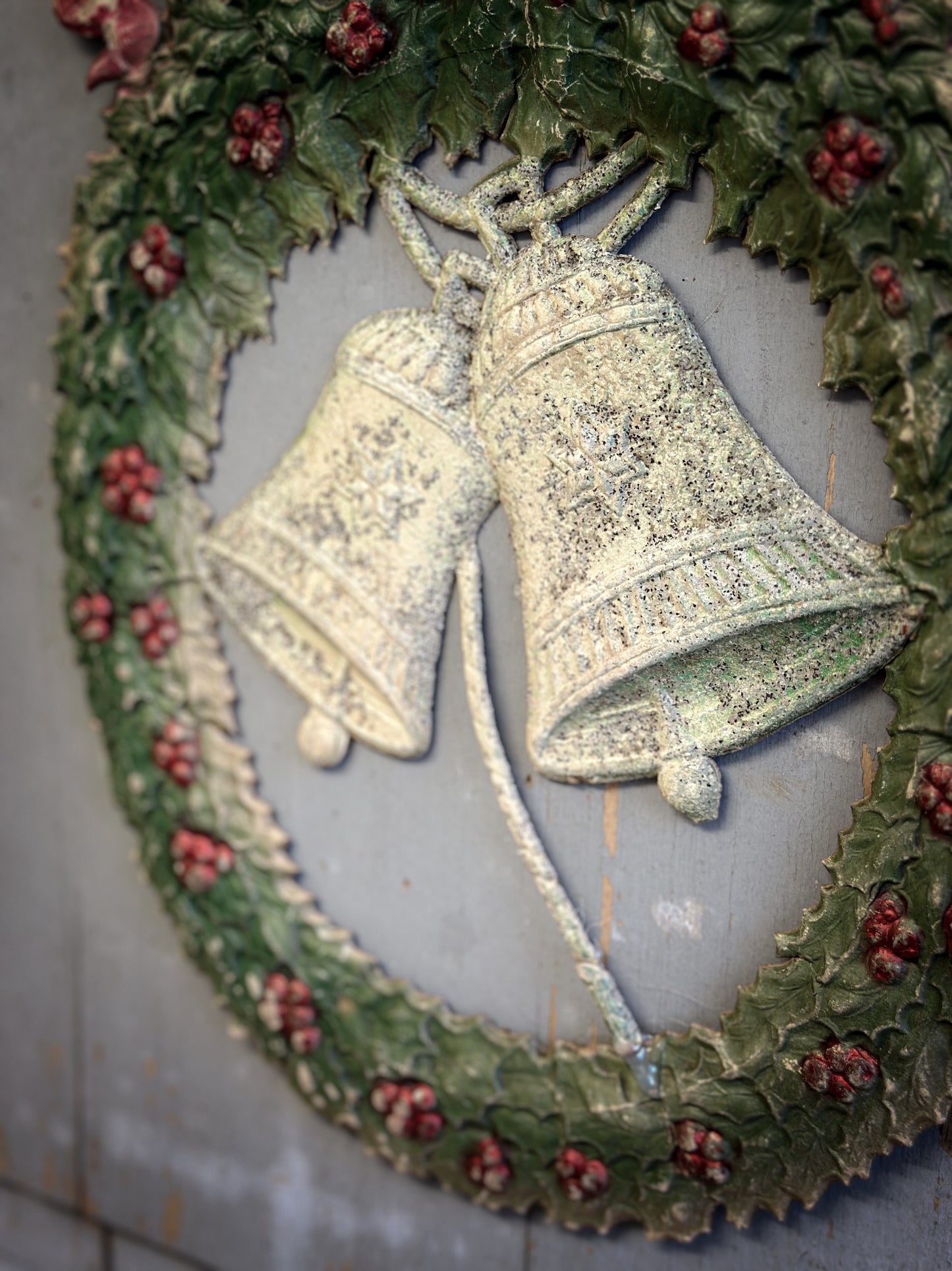 Early–Mid 20th Century Pressed-Paper Christmas Wreath with Twin Bells-oral provenance linking it to the Bletchley Museum collection