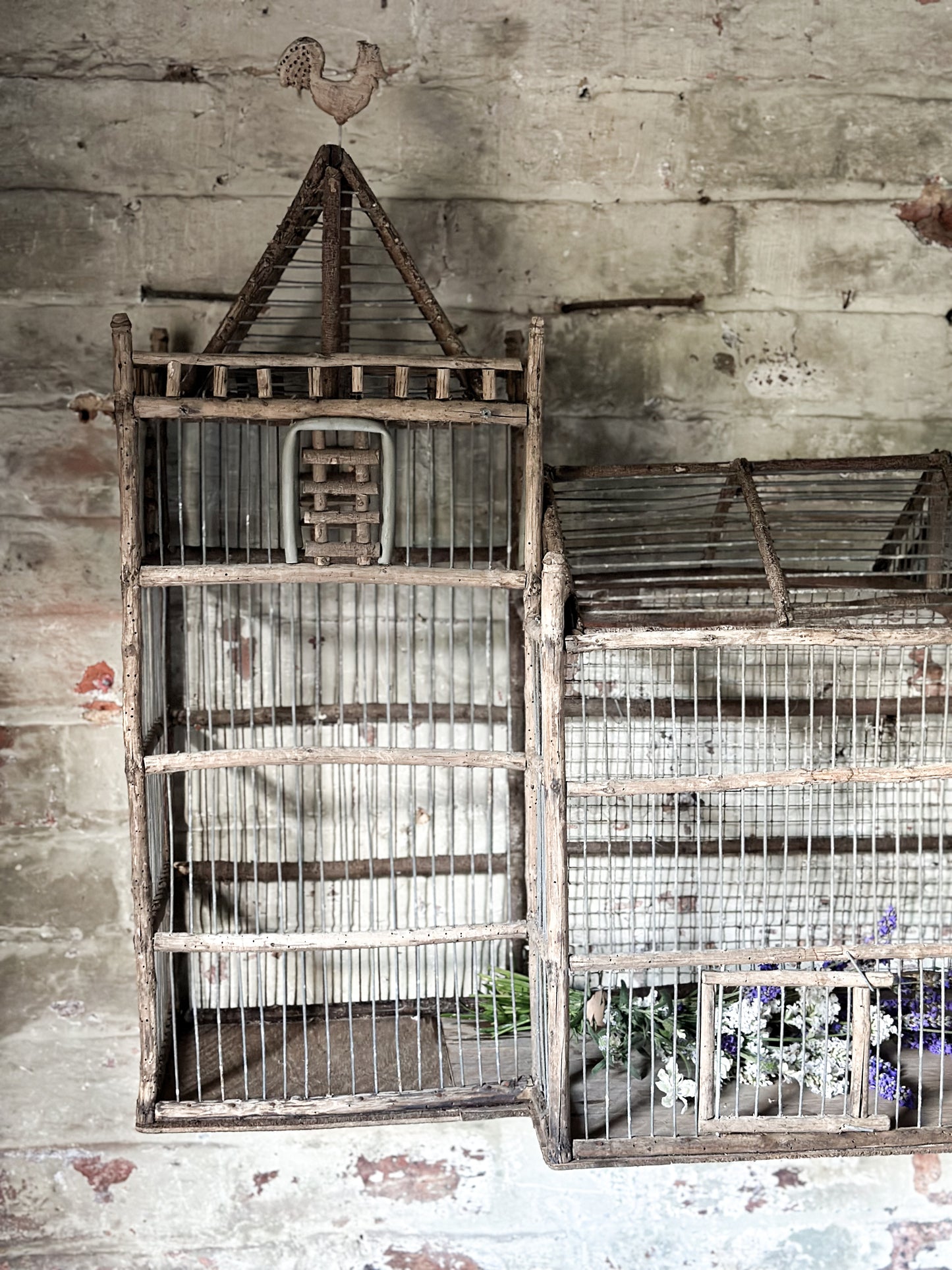 A French Primitive scratch built Bird Palace, Bird cage in the style of a Chateau