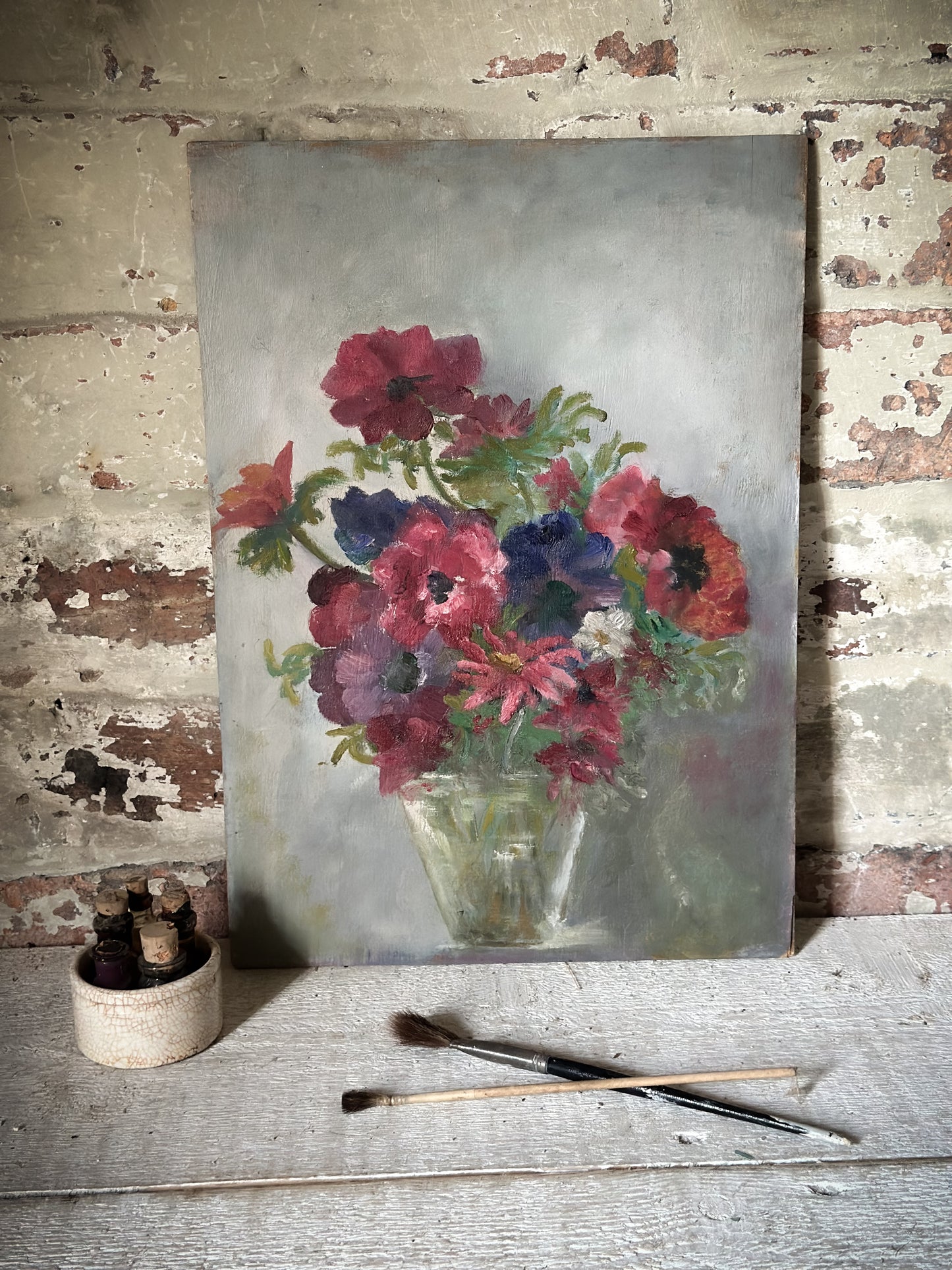 A Vintage Oil on Board Flower Painting