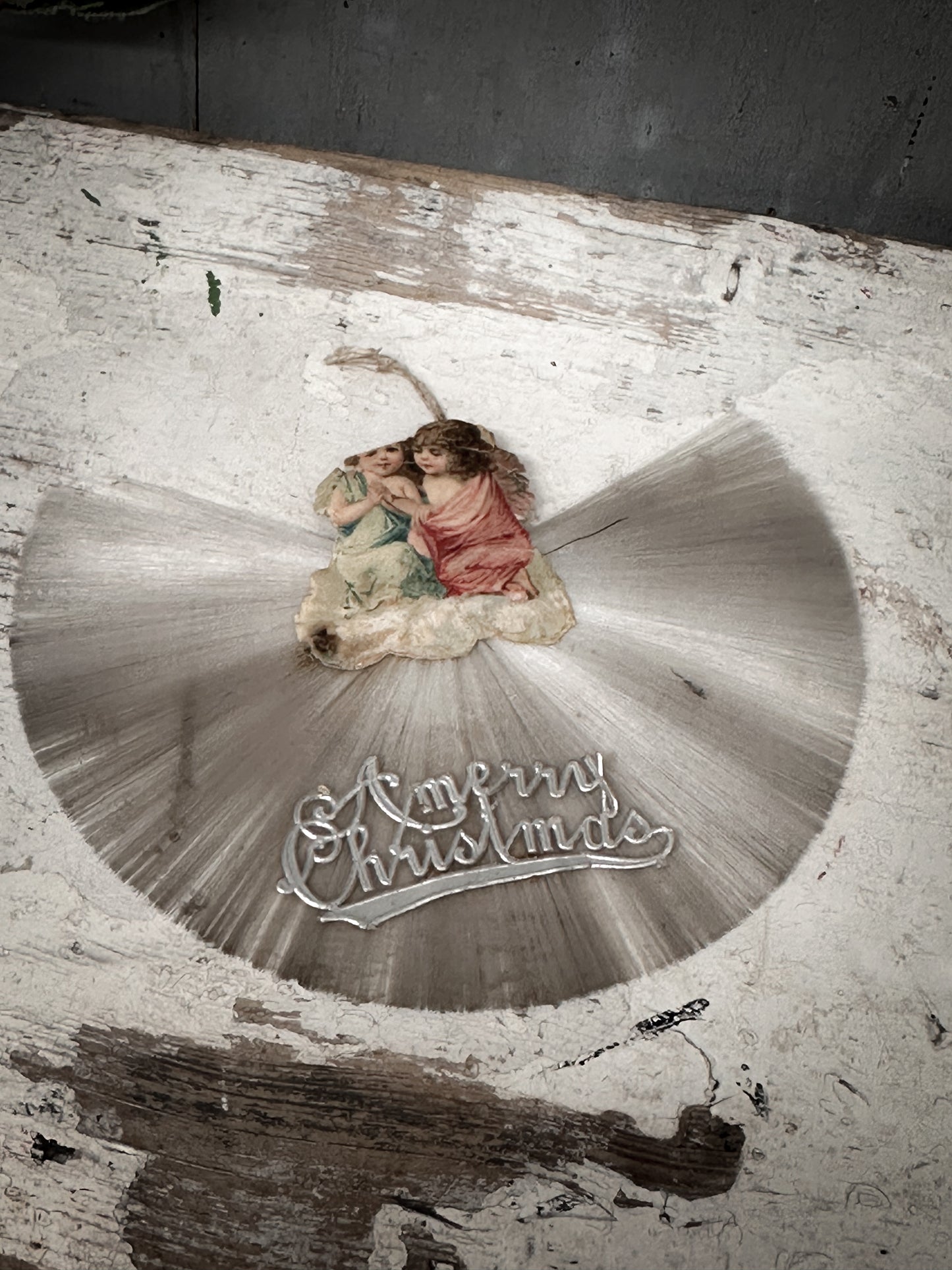 Antique German Spun-Glass Fan Ornament with Victorian Angels (c. 1890–1910)