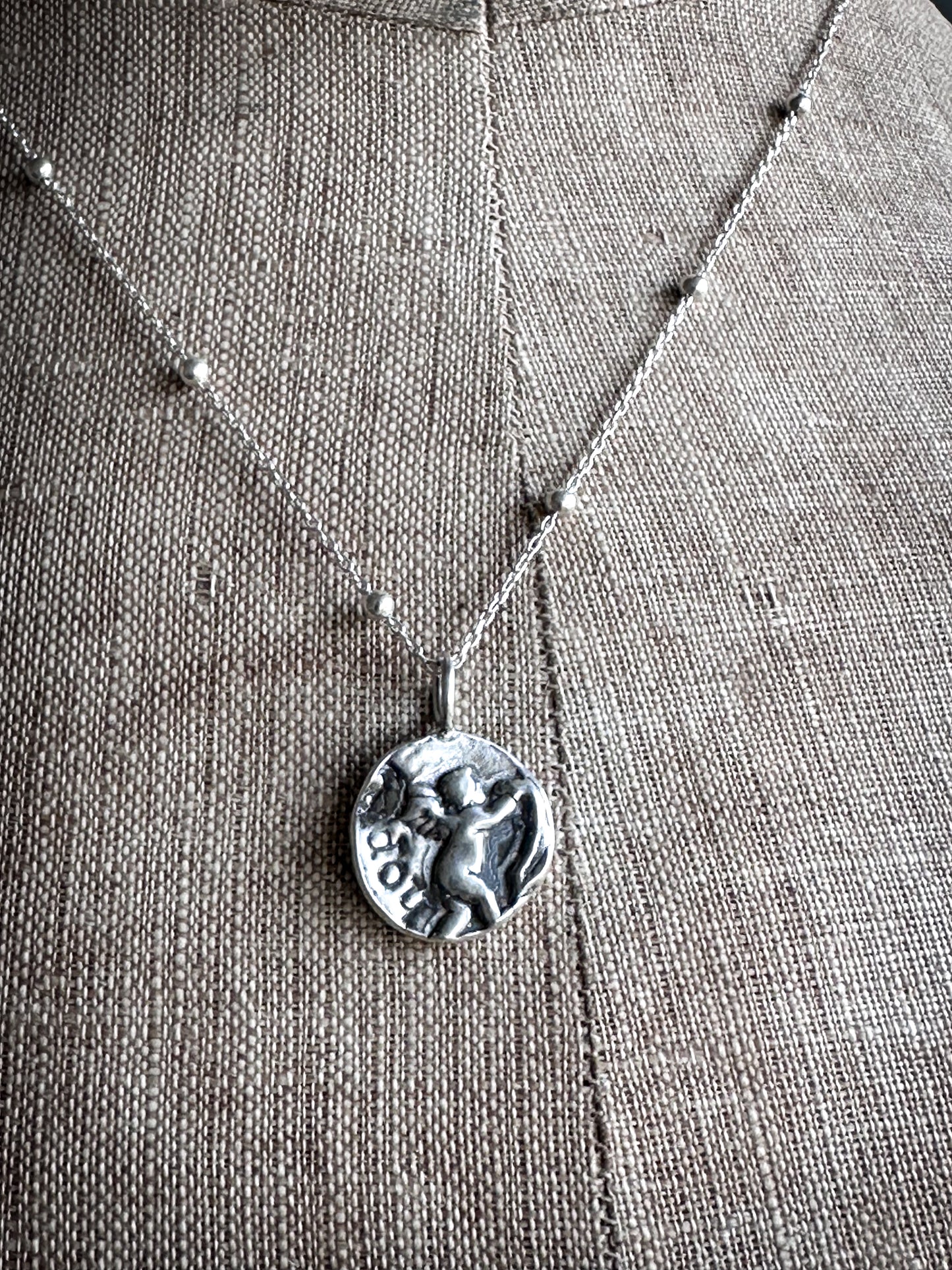 Cherub of Hope Necklace – Handcrafted Fine Silver Pendant
