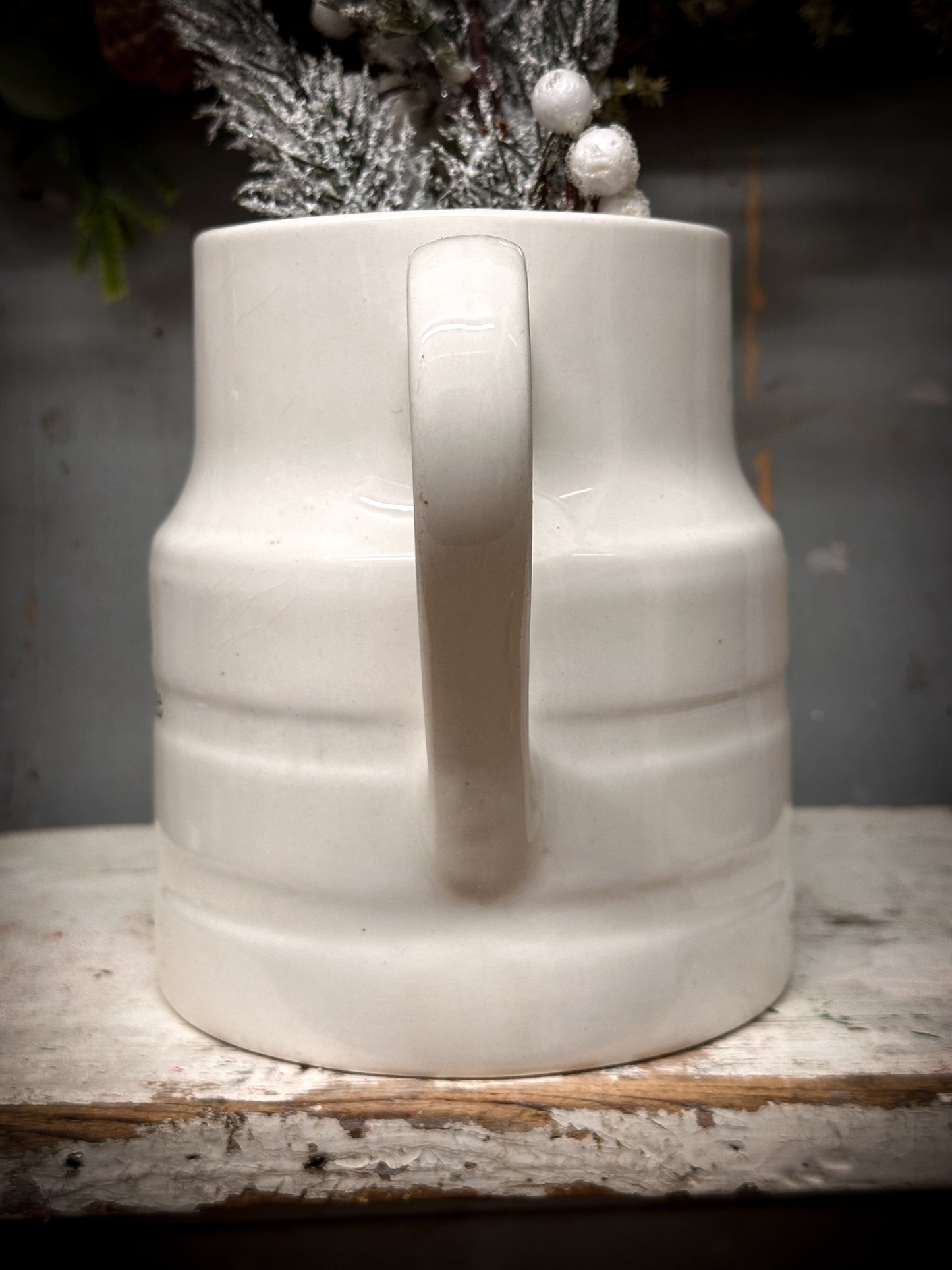 An Antique Ironstone Banded Jug with a Christmas hand painted quote