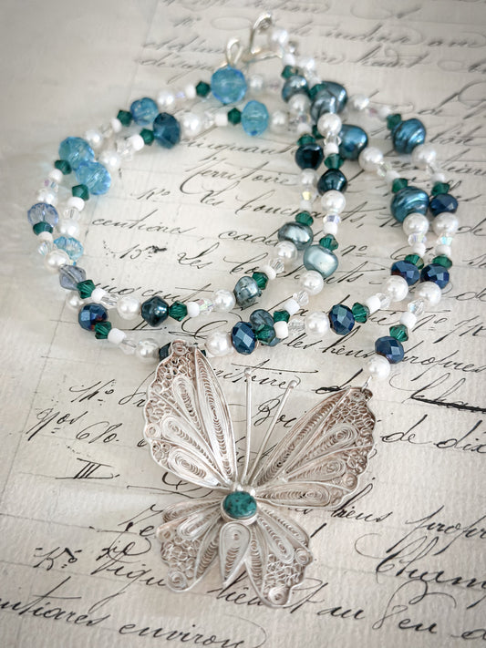 Found Object Art Deco Dress Clip with Cherub Necklace by Jealous Moon Jewellery