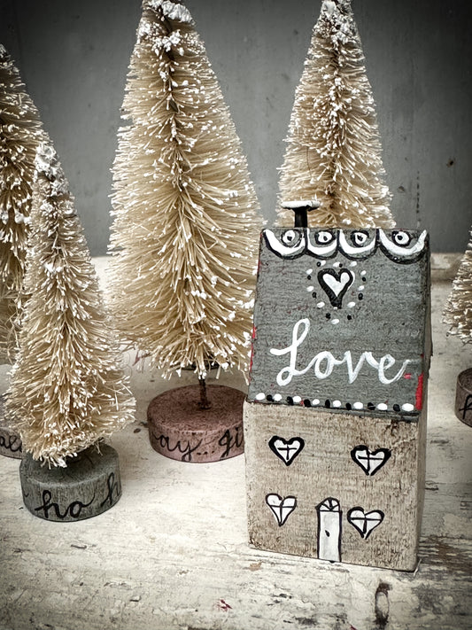 A Large Vintage German Erzgebirge Putz Wooden Village House “Love”