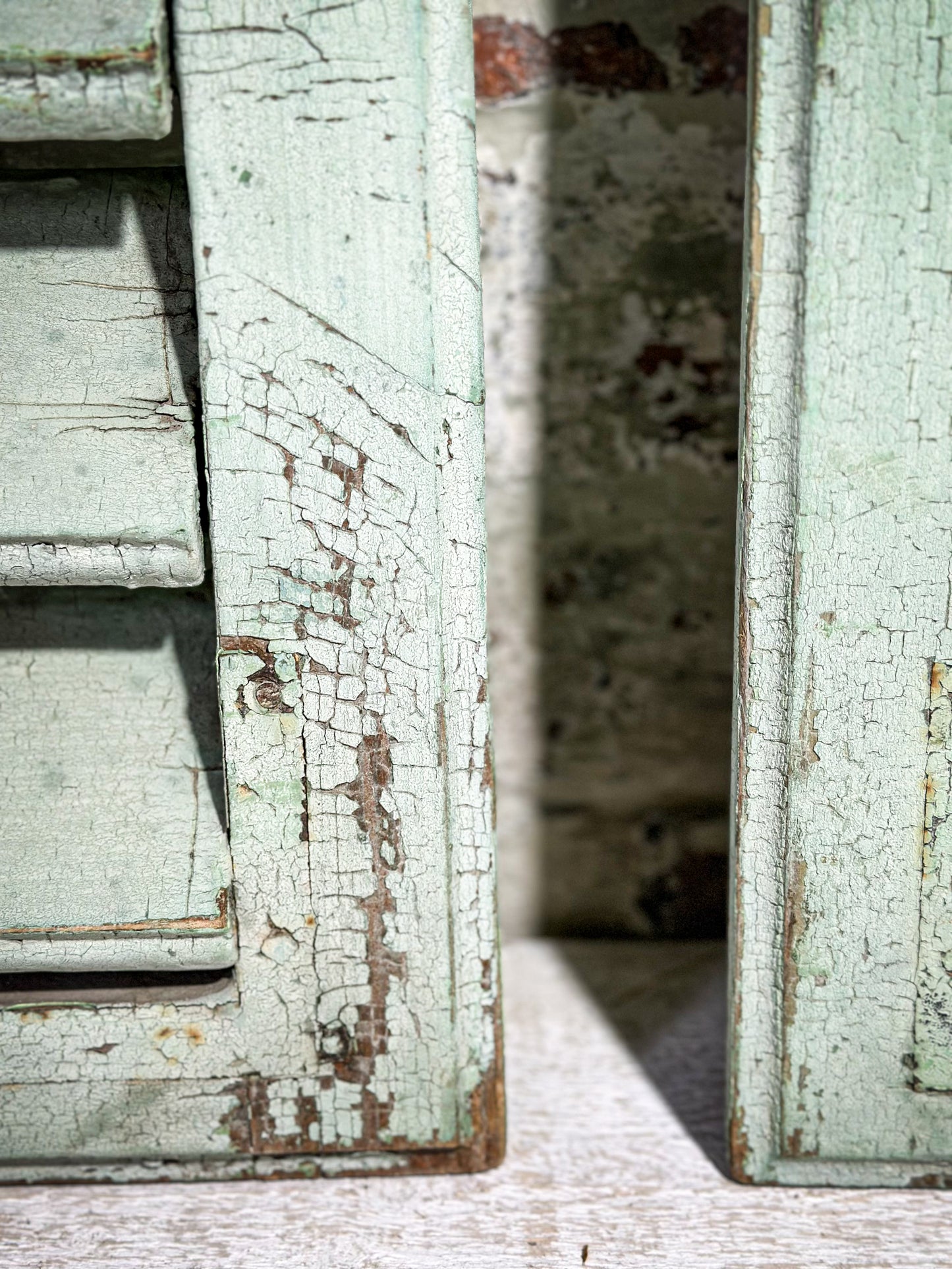 A Pair of French Green Chippy Painted Shutters