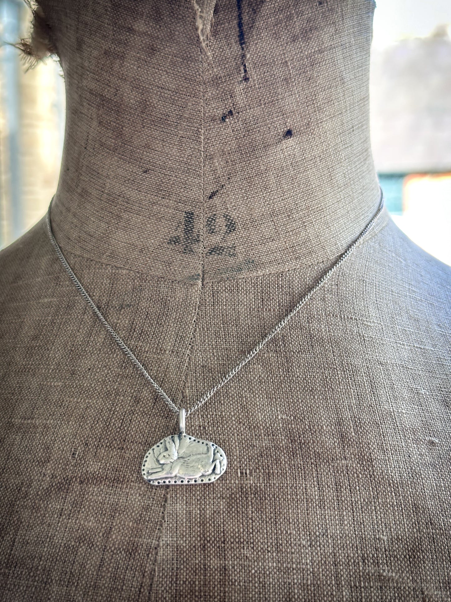 Moonlit Rabbit Pendant – Handcrafted Fine Silver Necklace
